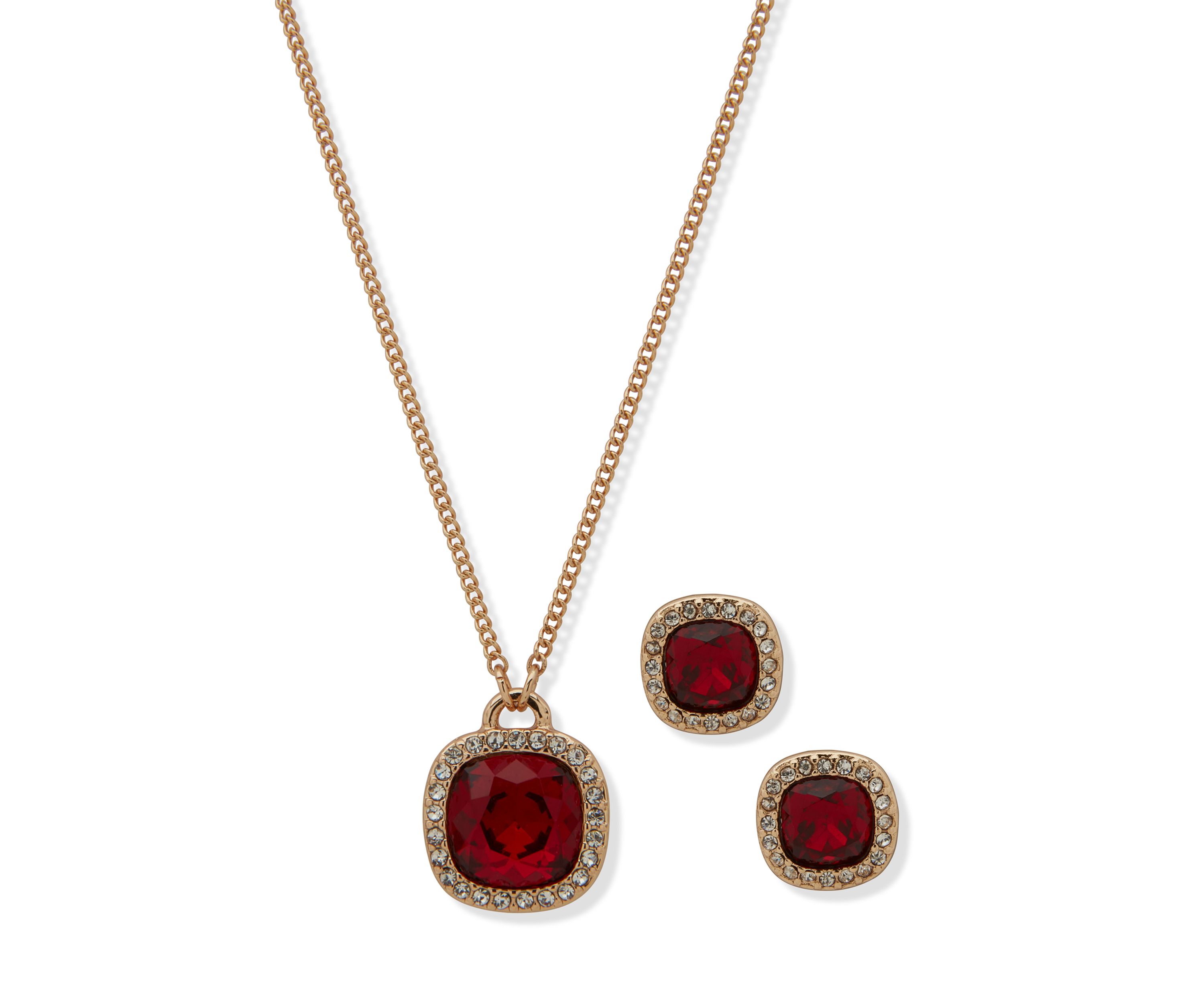  Square Gem Necklace Earring Set 