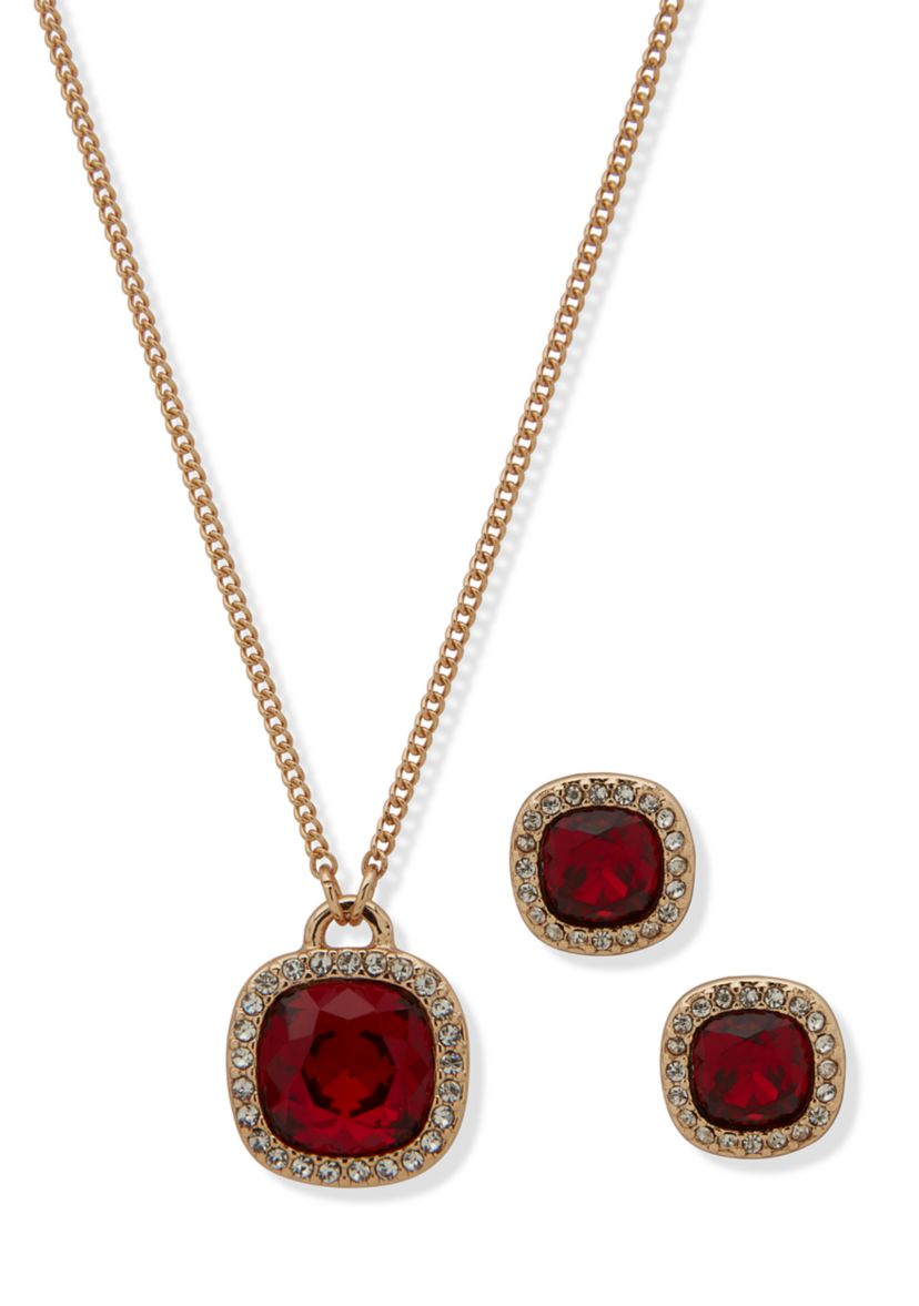  Square Gem Necklace Earring Set 