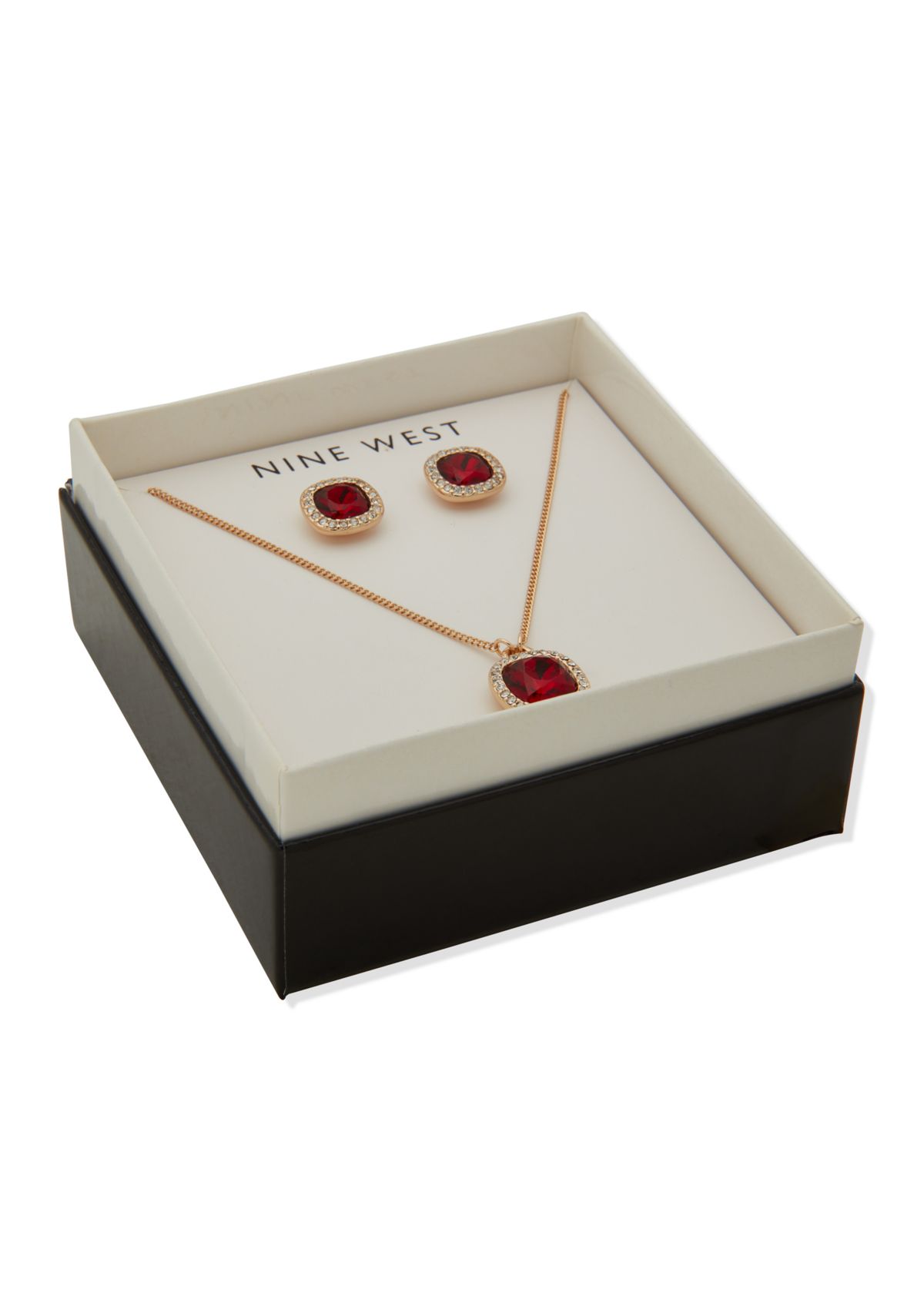  Square Gem Necklace Earring Set 