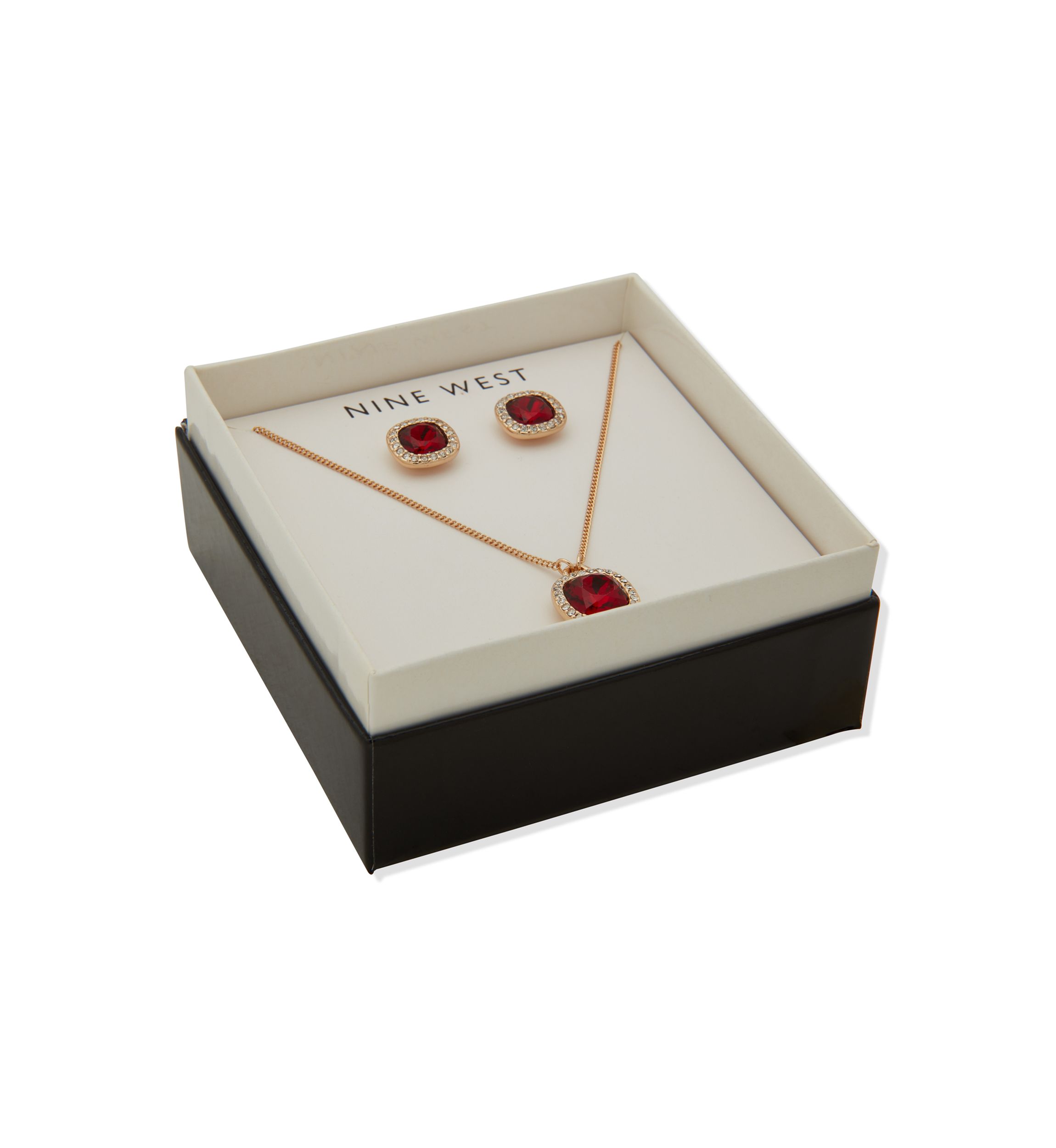  Square Gem Necklace Earring Set 