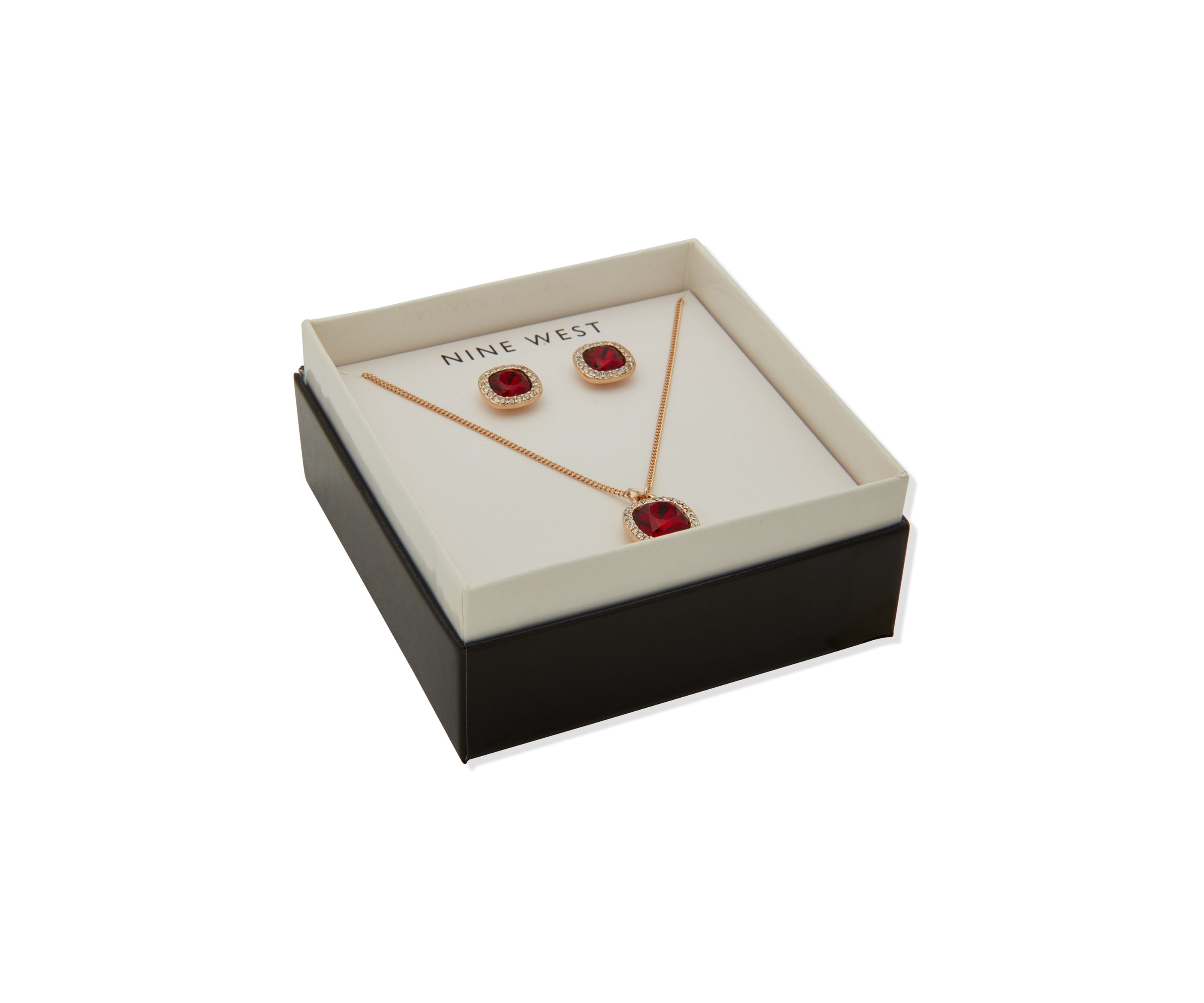  Square Gem Necklace Earring Set 