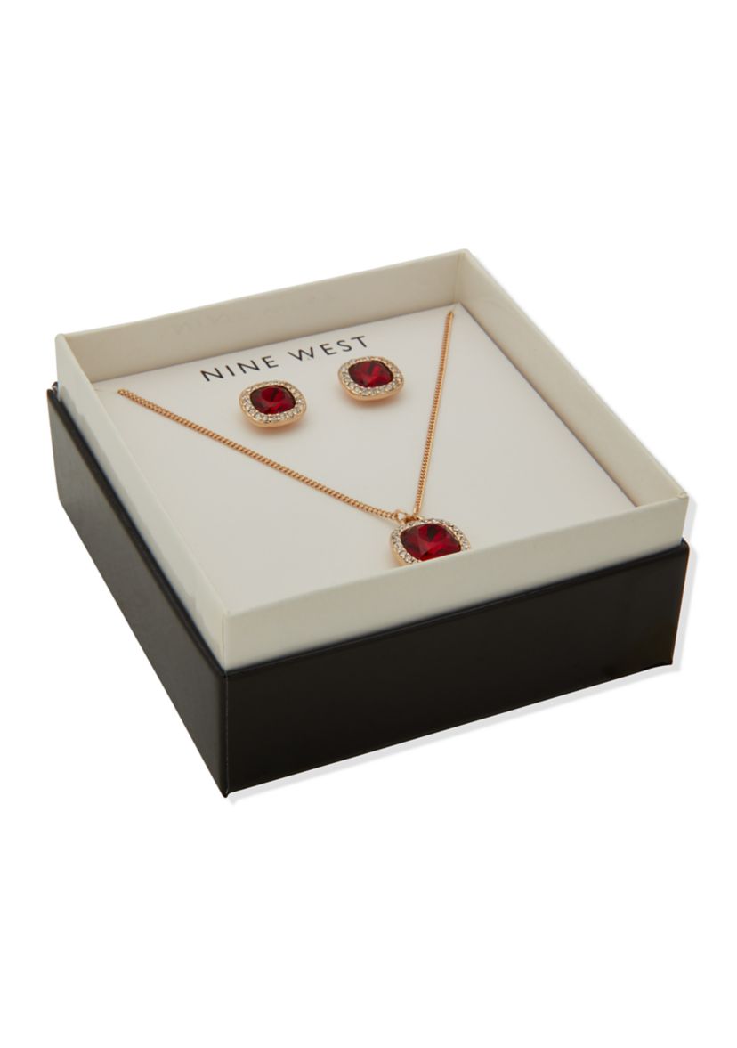  Square Gem Necklace Earring Set 