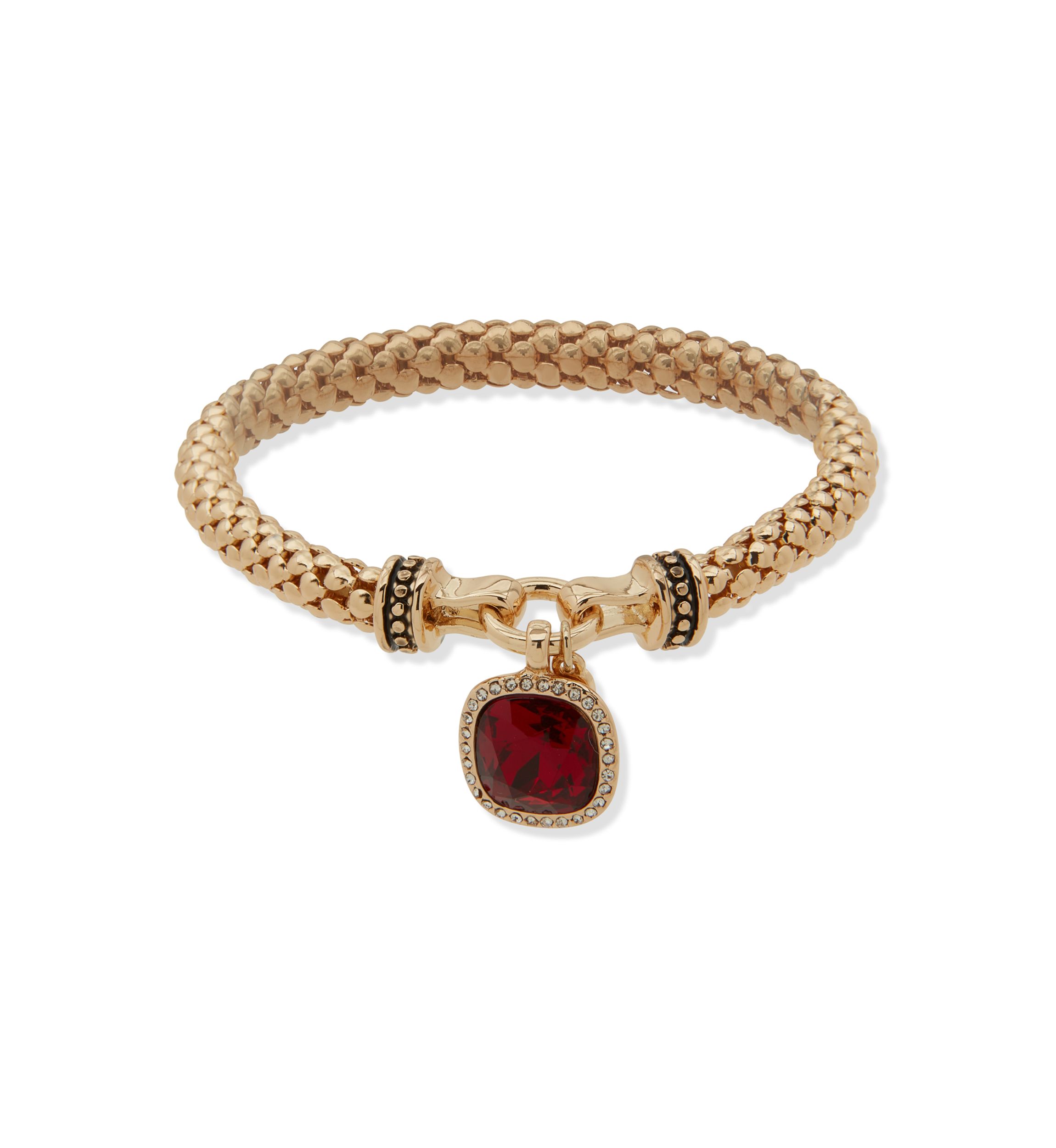 Gold Tone Square Gem Stretch Bracelet