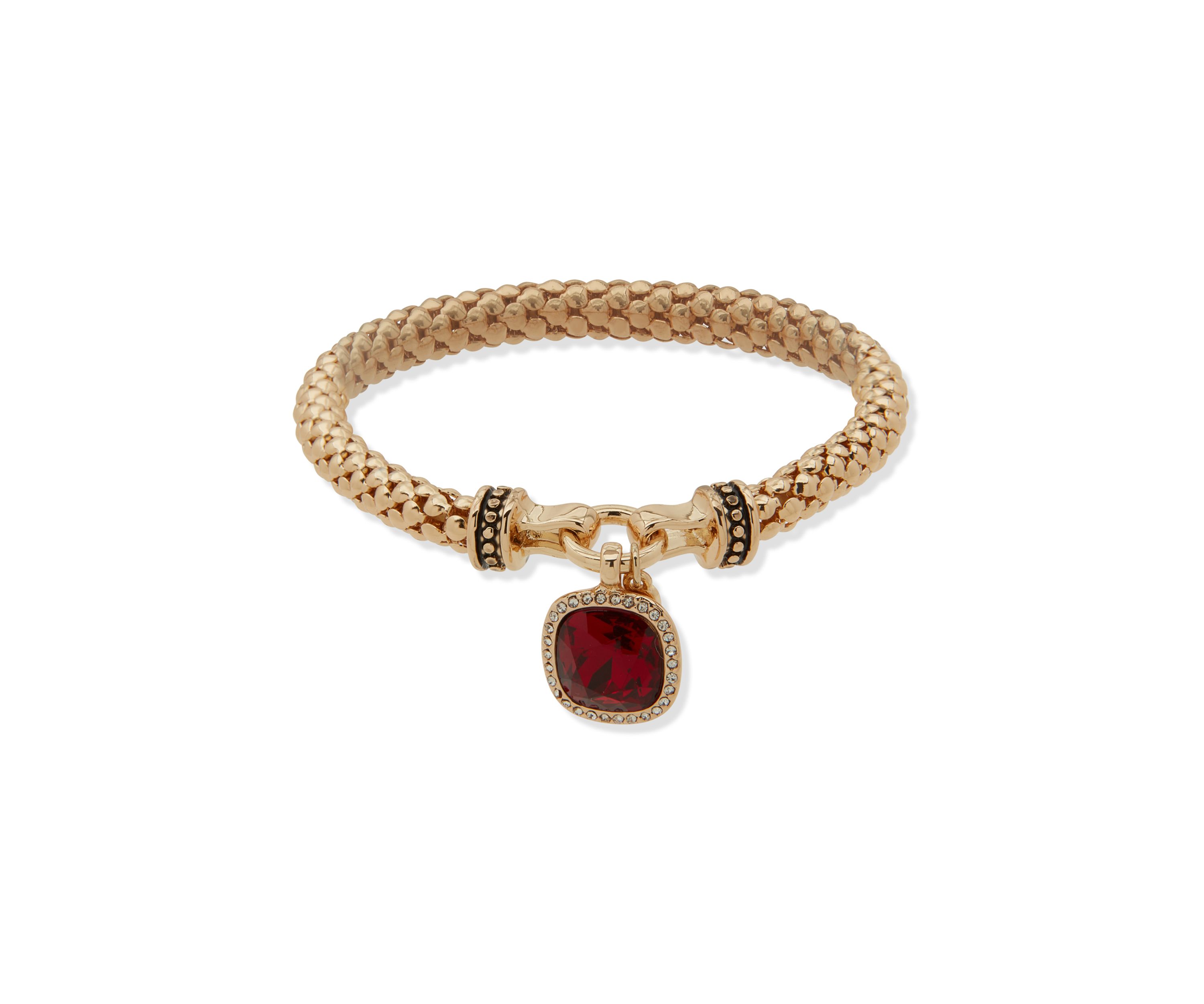 Gold Tone Square Gem Stretch Bracelet