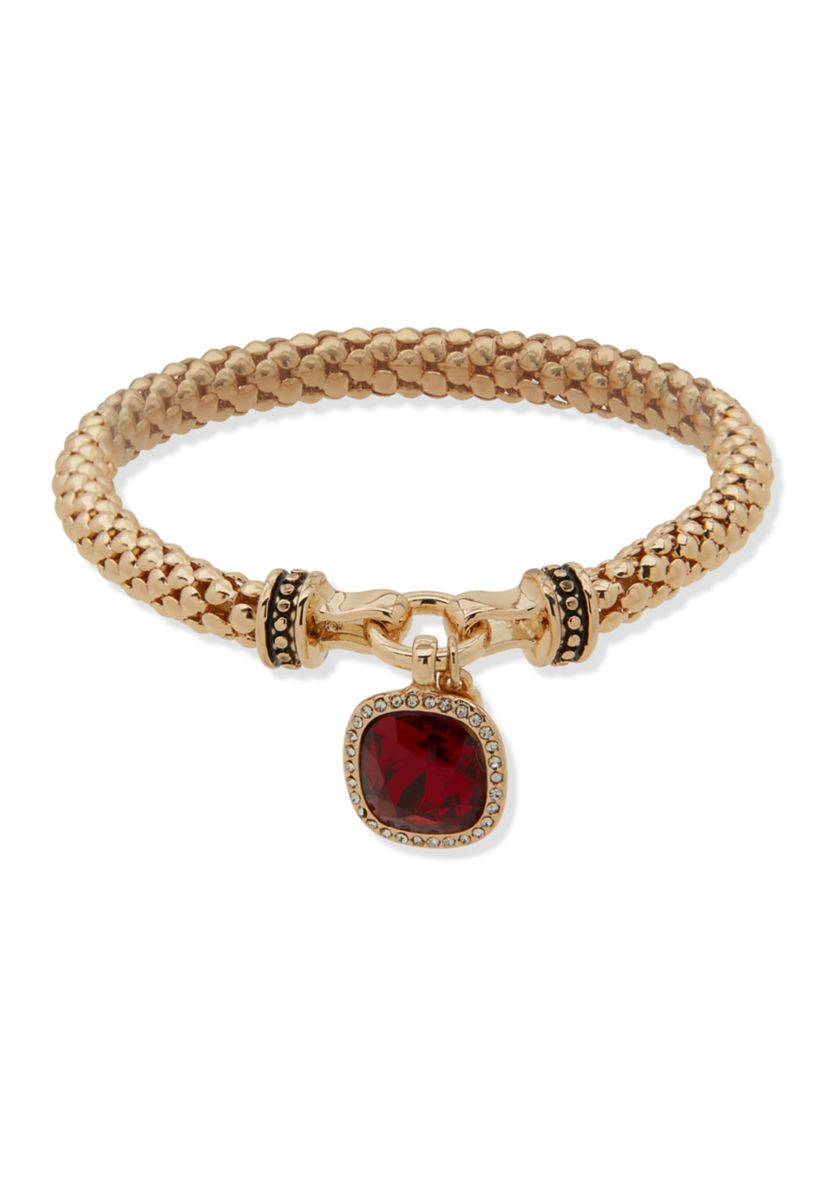 Gold Tone Square Gem Stretch Bracelet