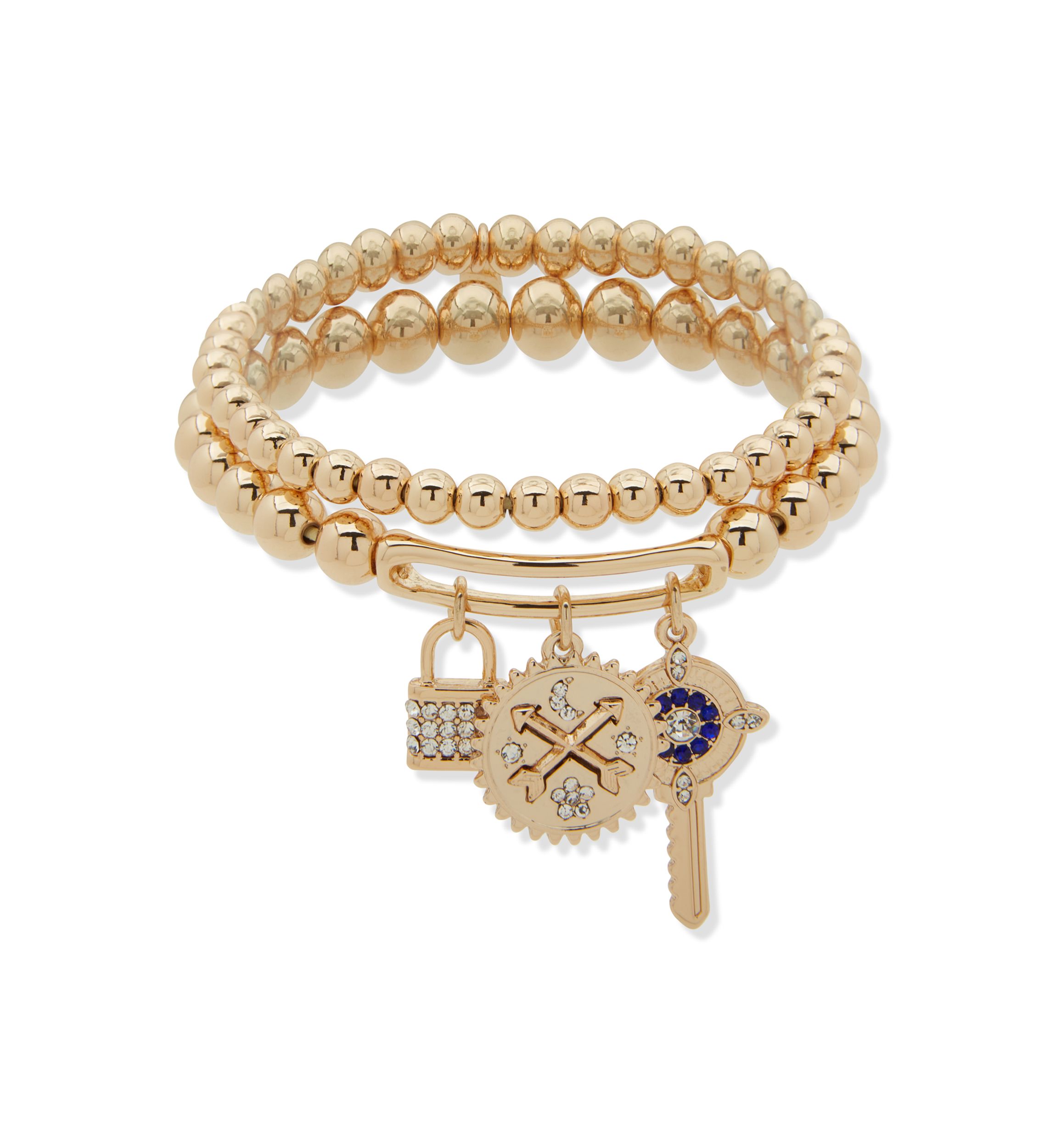 Gold Tone Multi Charm Stretch Bracelet Set
