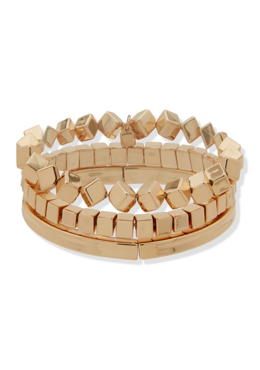 Gold Tone 3 Cube Stretch Bracelet