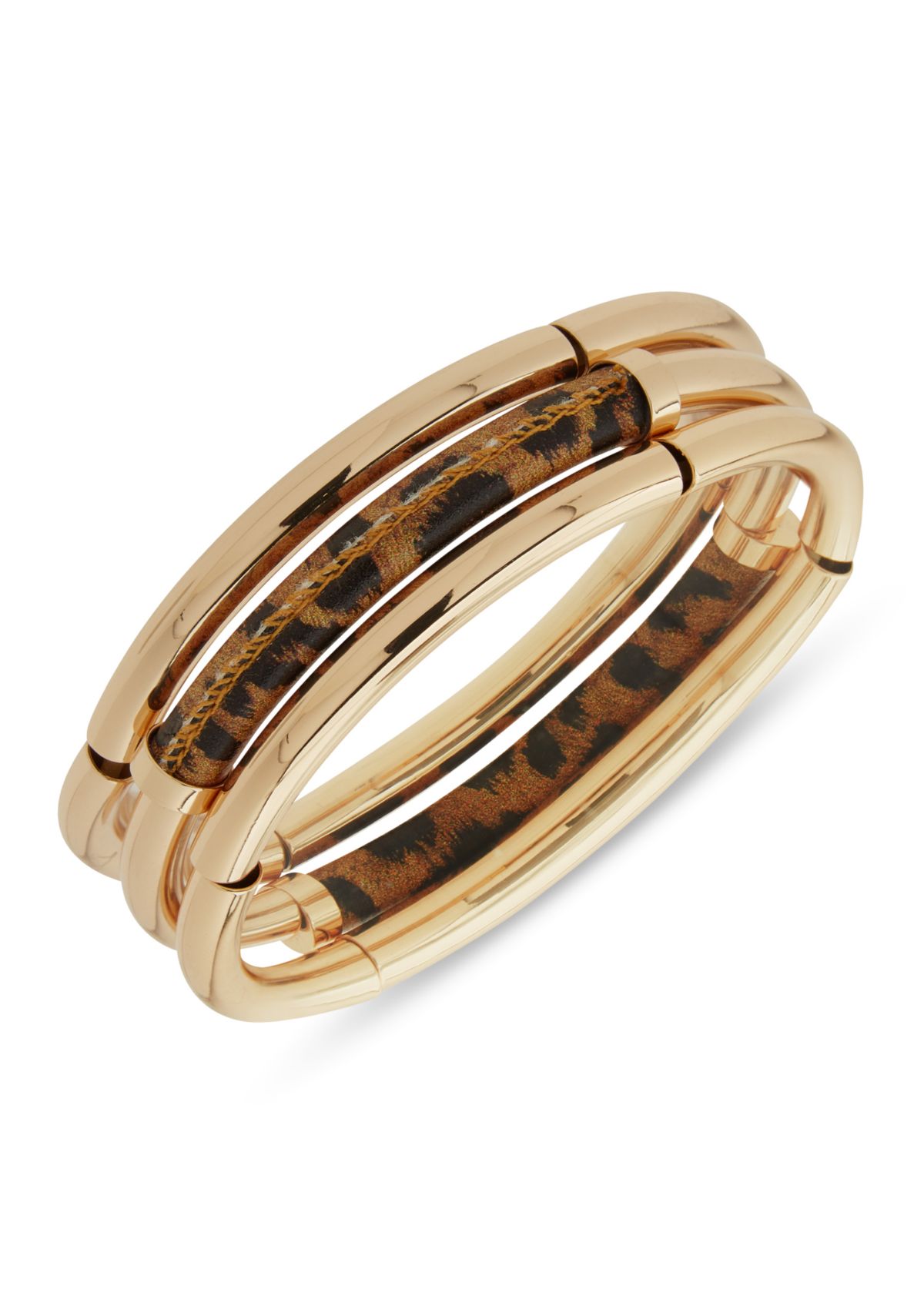 Gold Tone Brown Leopard Stretch Bracelet Set
