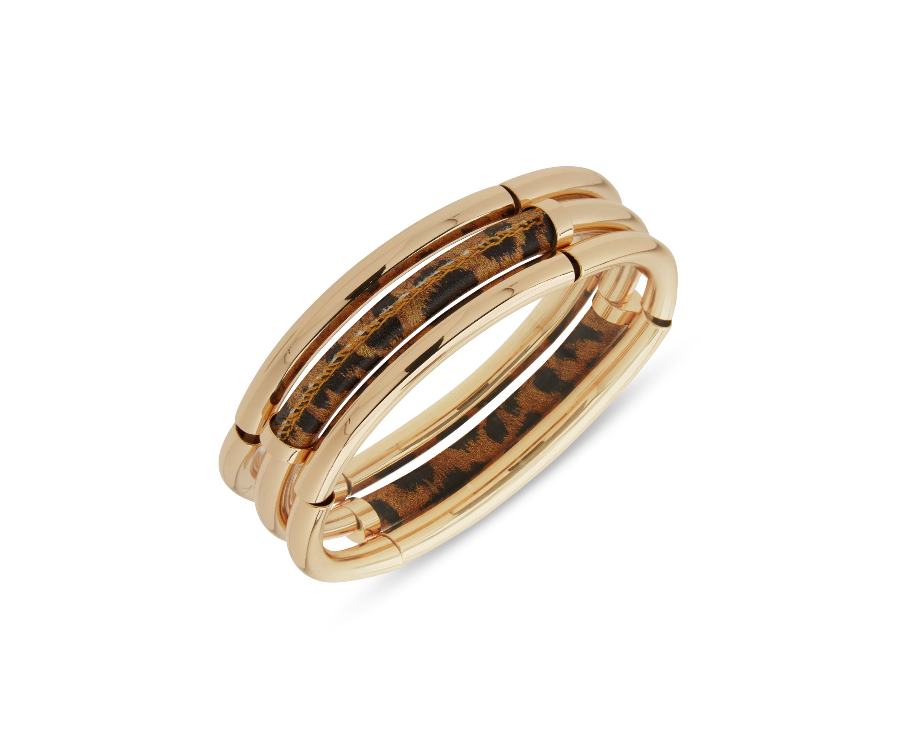 Gold Tone Brown Leopard Stretch Bracelet Set