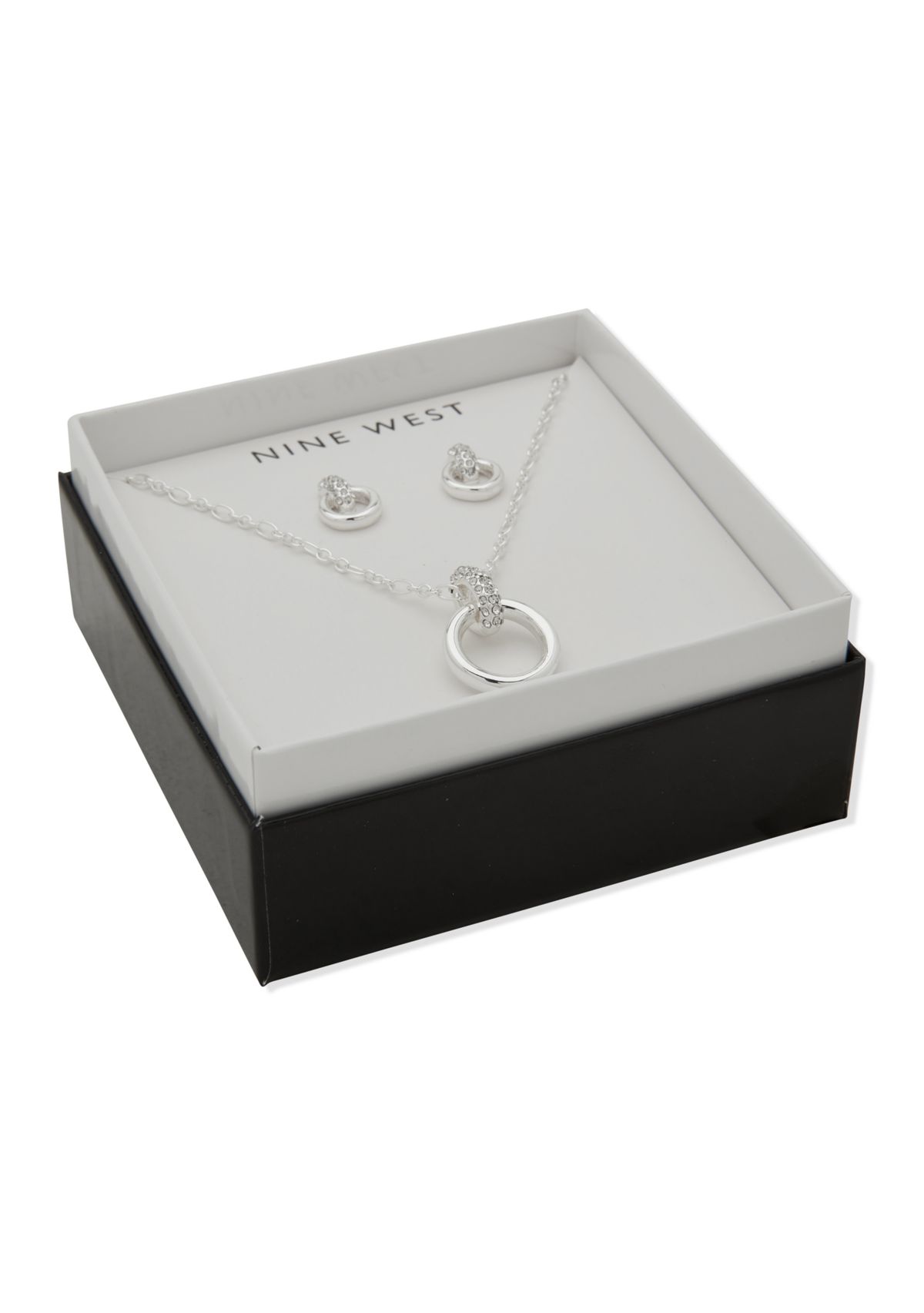 Silver Tone Crystal Necklace Earring Set 