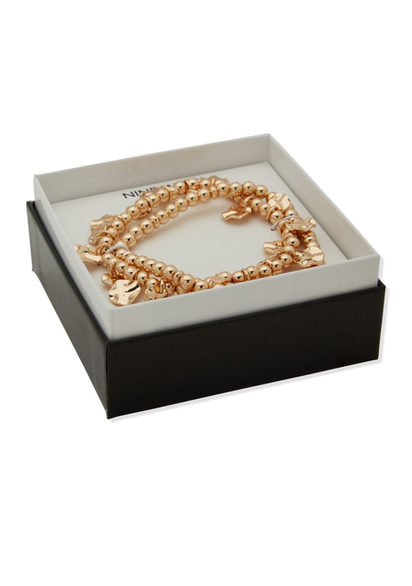 Gold Tone Beaded Stretch Bracelet Set