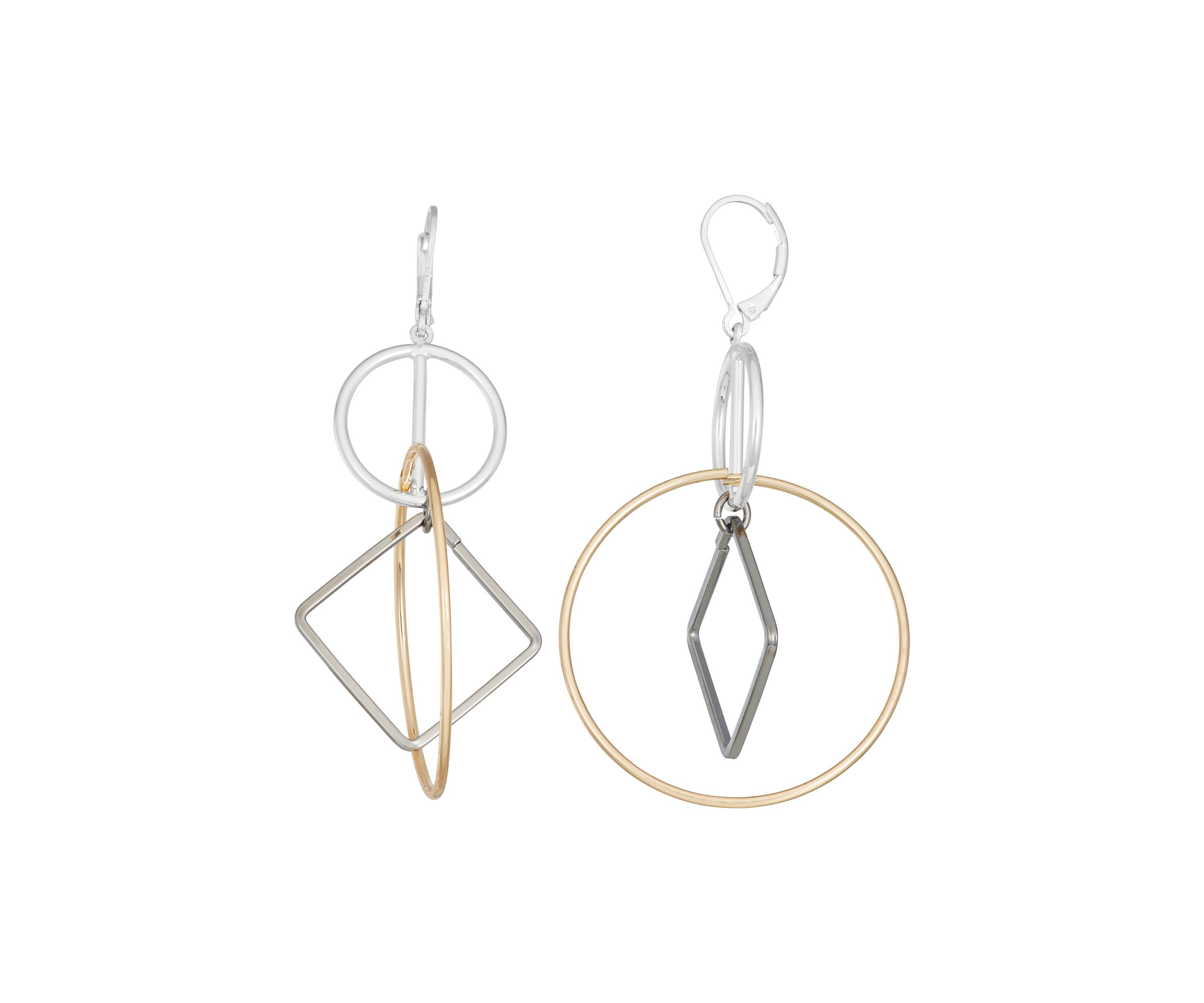 Tri-Tone Large Circle Square Orbital Earrings