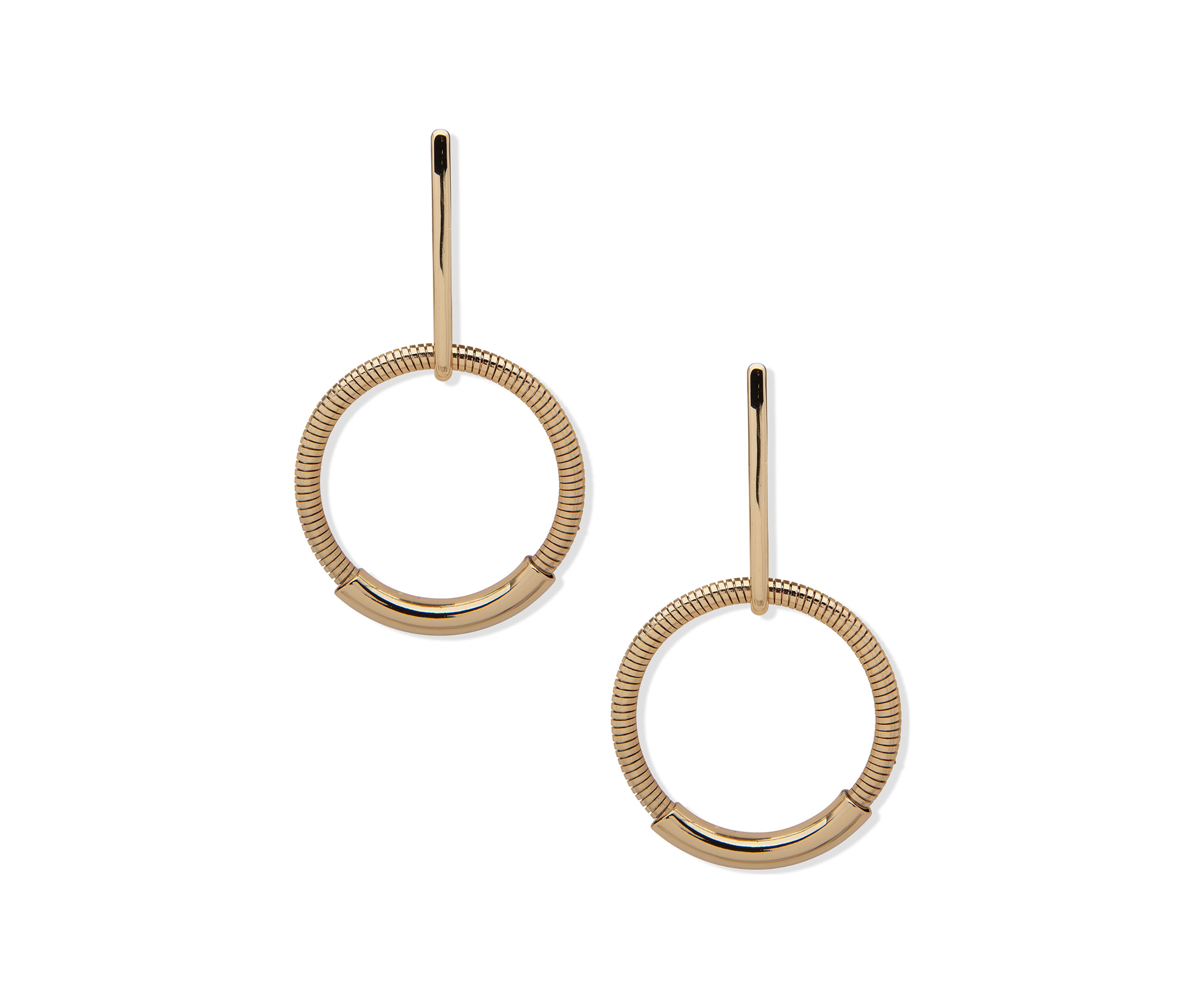  Gold Tone Linear Circle Drop Post Pierced Earrings