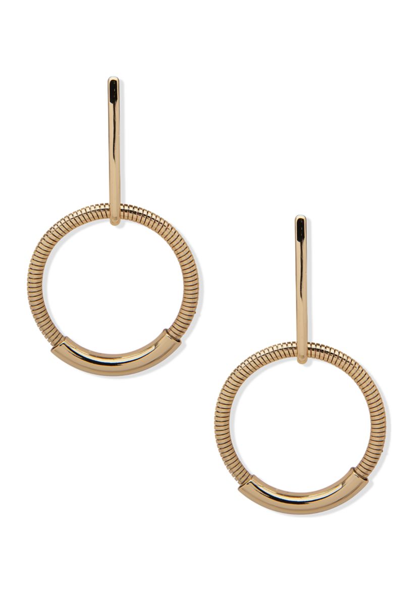  Gold Tone Linear Circle Drop Post Pierced Earrings