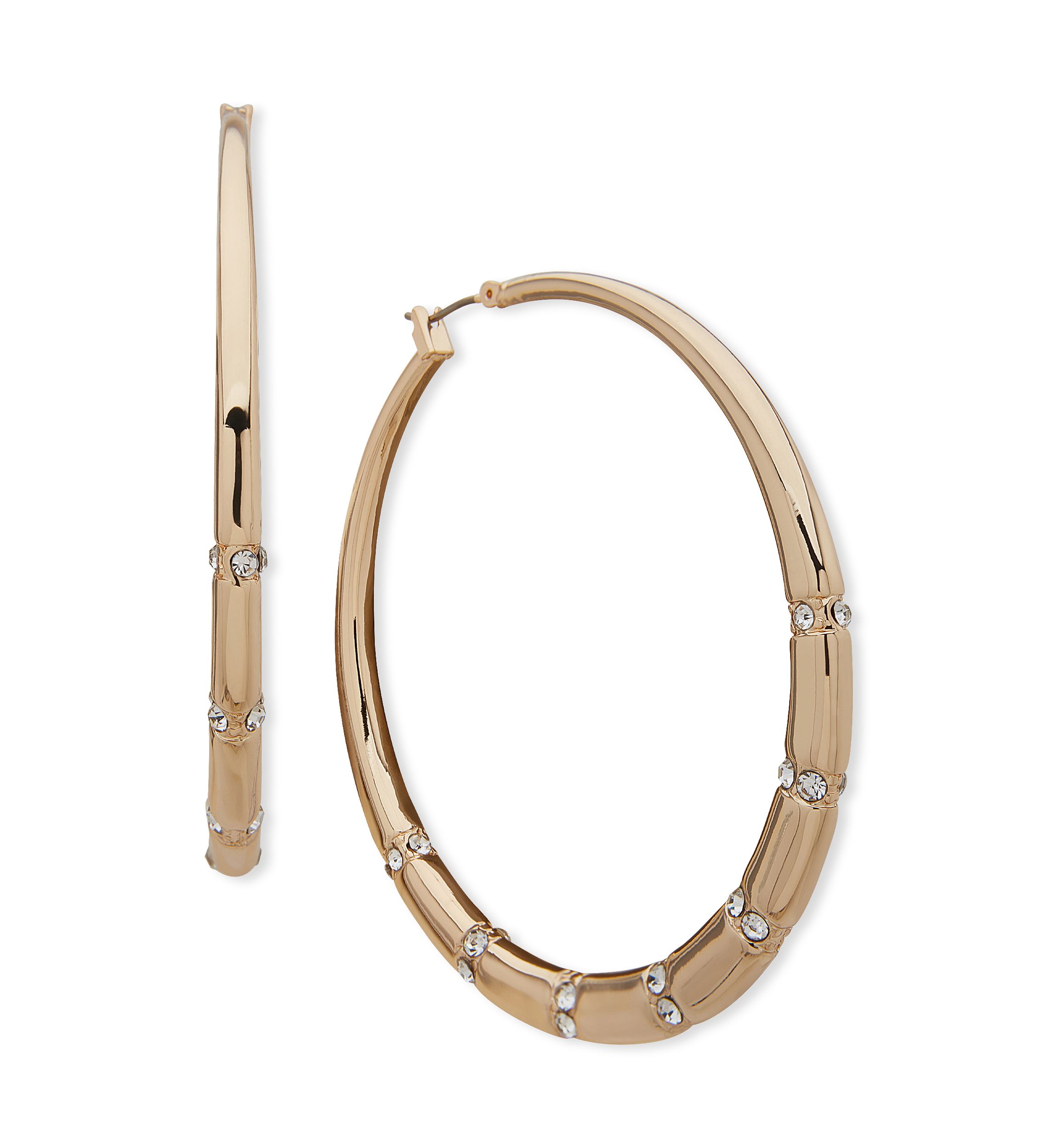 Gold Tone 64 Millimeter Large Crystal Click It Hoop Earrings