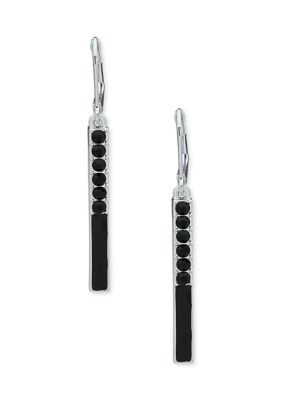 Silver Tone Black Stick Lever Back Earrings