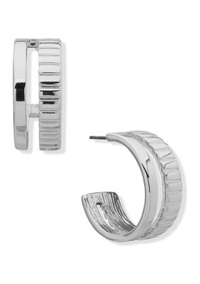 Silver Tone 25 Millimeter Wide Space Hoop Earrings