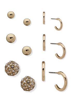 Gold Tone Hoop and Ball Stud 6 Pack Earrings