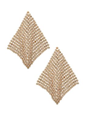 Gold Tone Crystal Statement Mesh Earrings