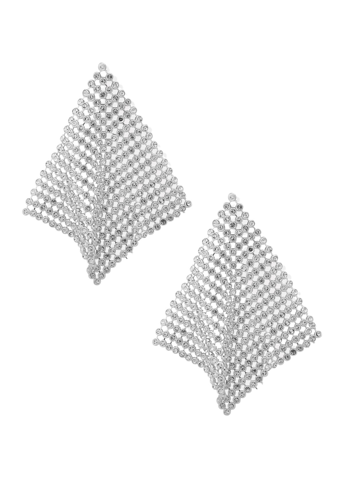 Silver Tone Crystal Statement Mesh Earrings