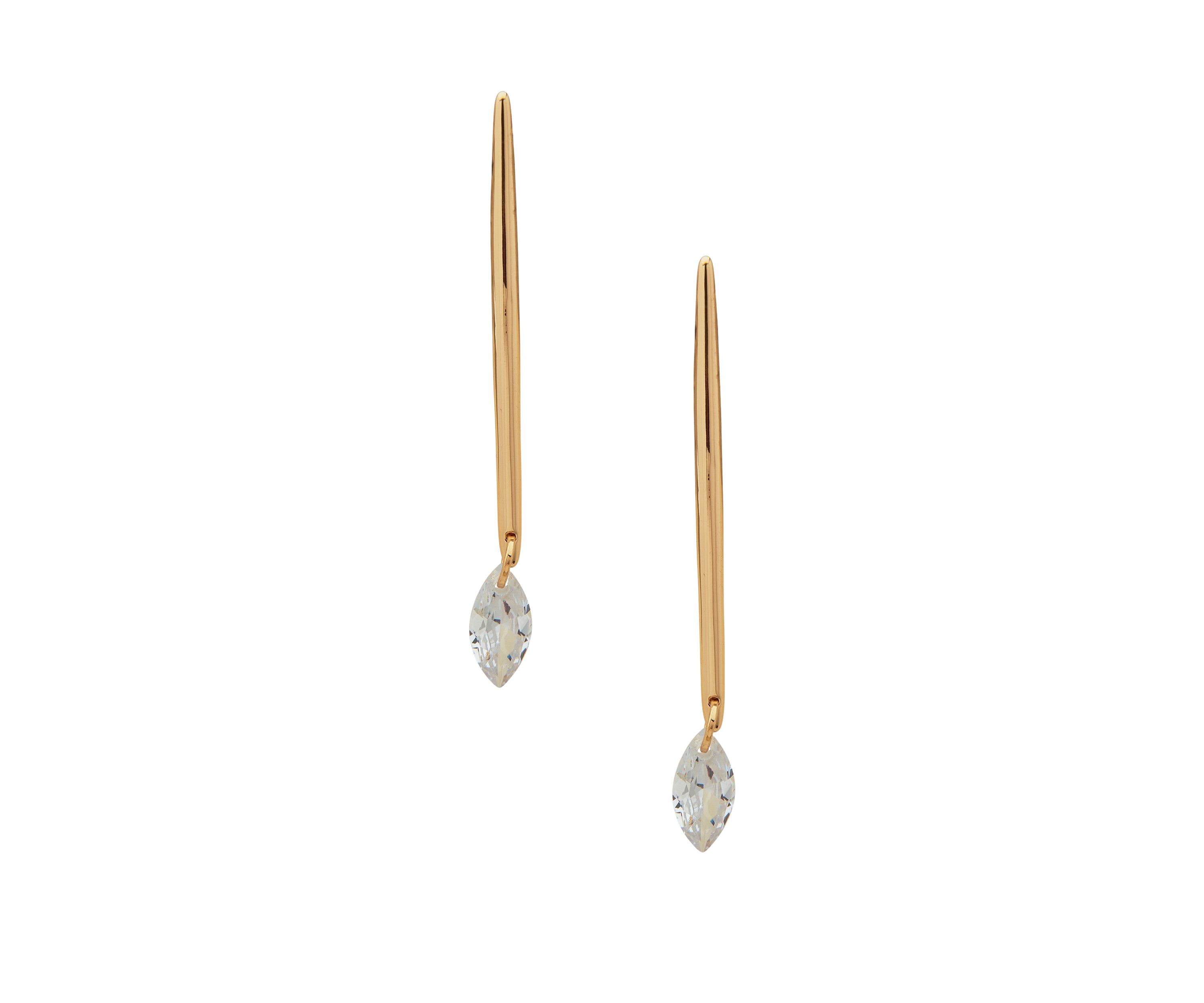 Gold Tone Crystal Linear Drop Earrings