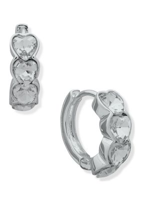 Silver Tone 14 Millimeter Crystal Stone Huggie Earrings