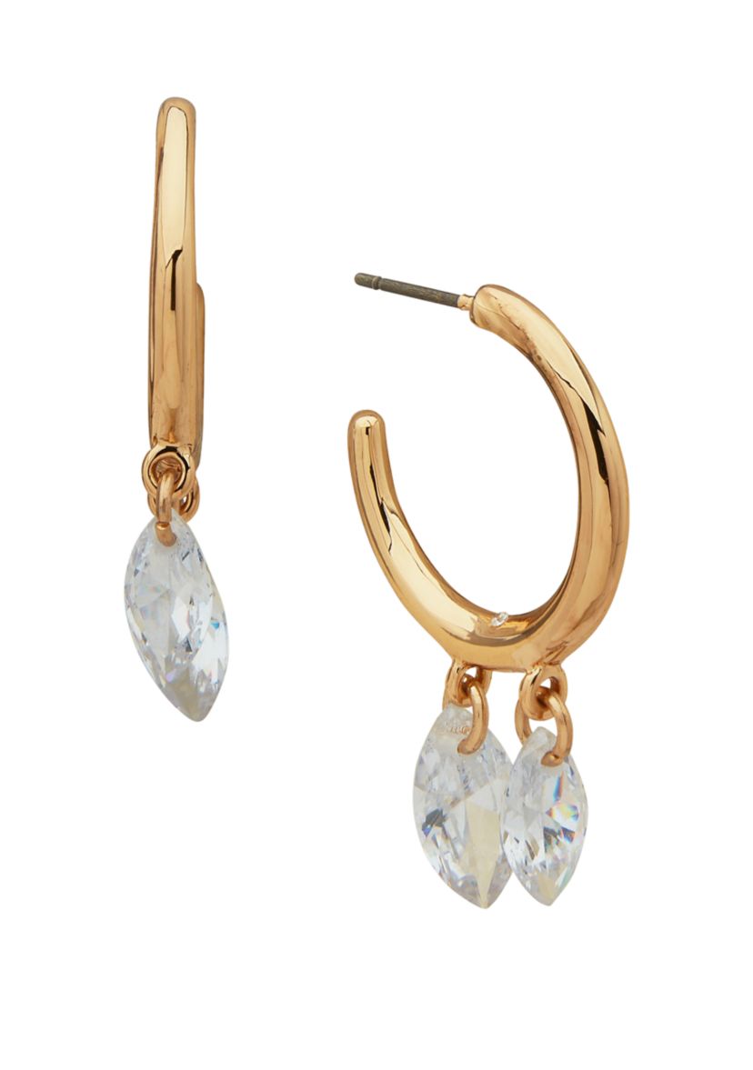 Gold Tone 22 Millimeter Crystal Hoop Earrings