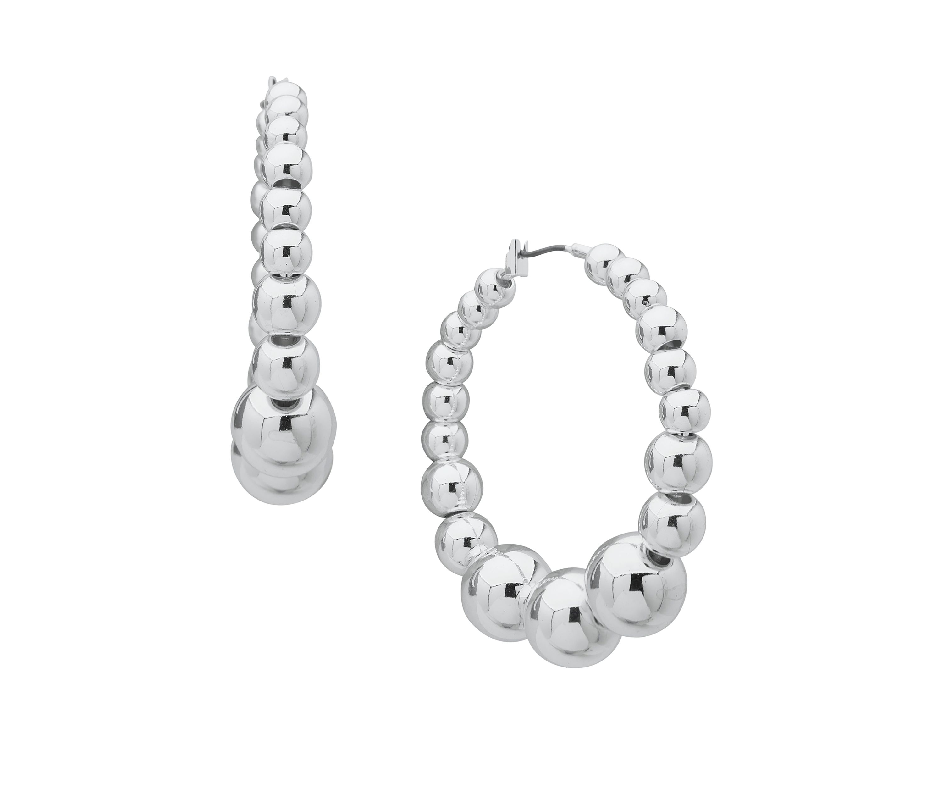 Silver Tone 48 Millimeter Sphere Click Top Hoop Earrings