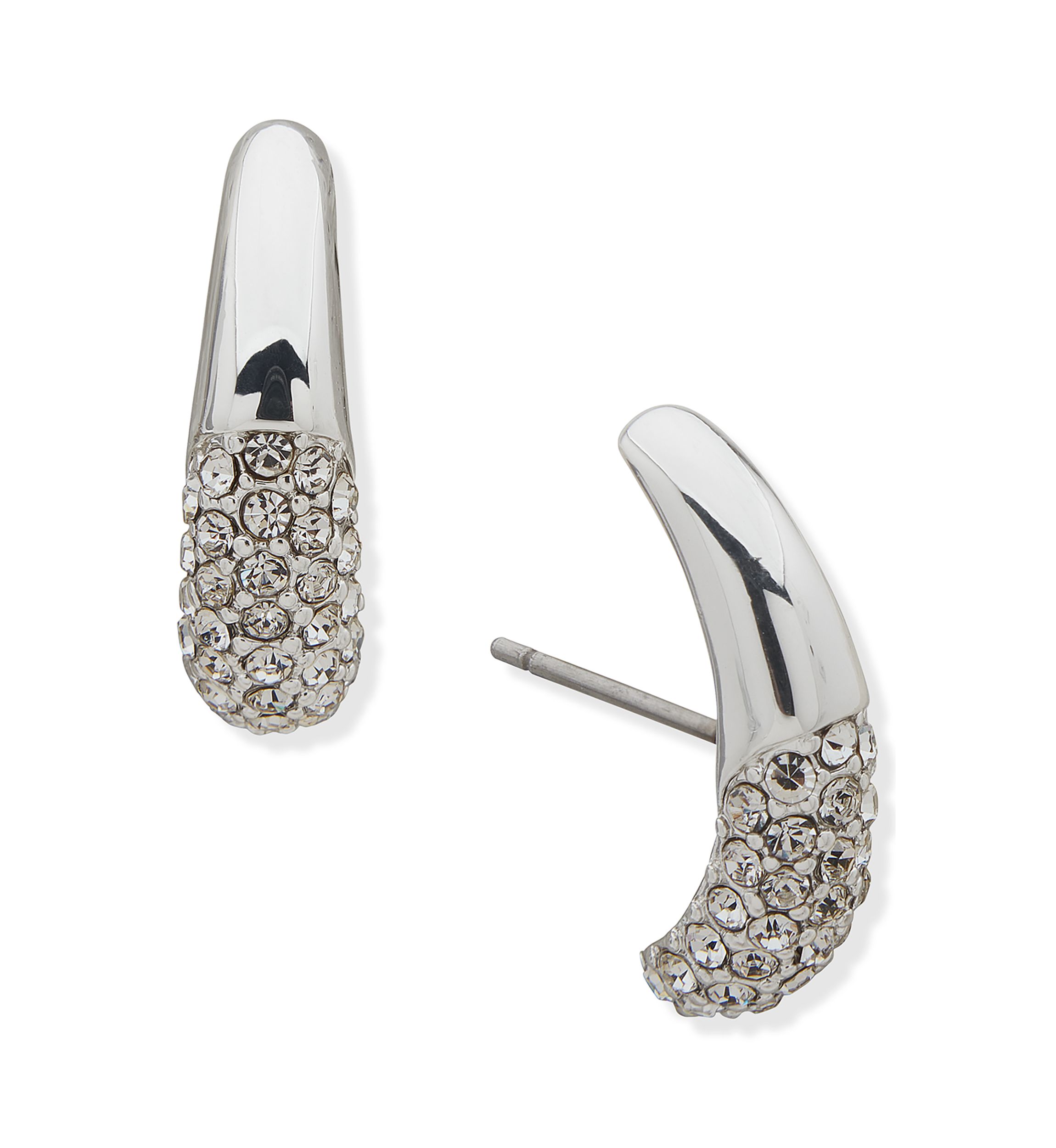 Silver Tone Crystal Tapered Post Earrings
