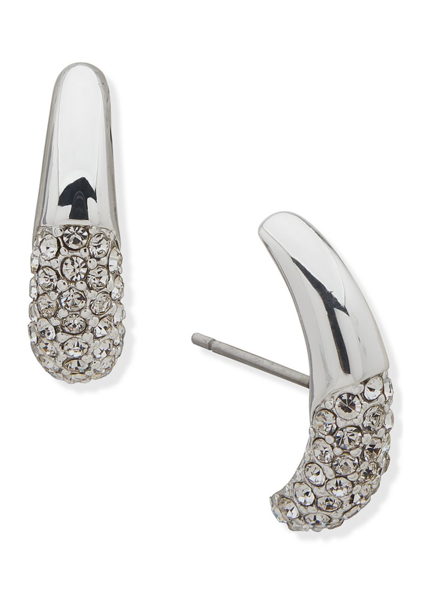 Silver Tone Crystal Tapered Post Earrings