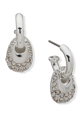 Silver Tone 23 Millimeter Crystal Huggie with Drop Earrings