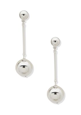 Nine West Silver Tone Crystal Linear Drop Earrings