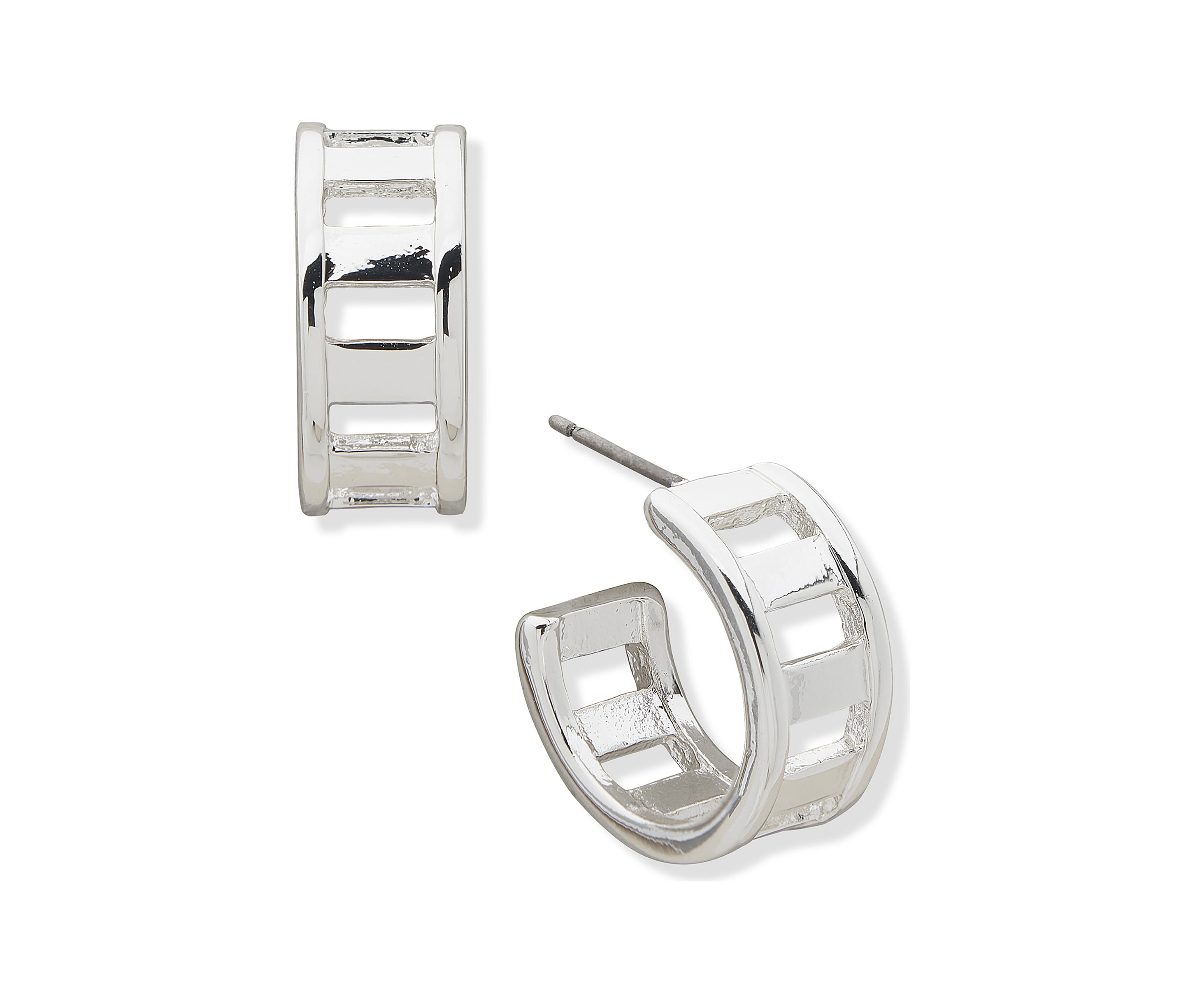 Silver Tone Bar Huggie Earrings