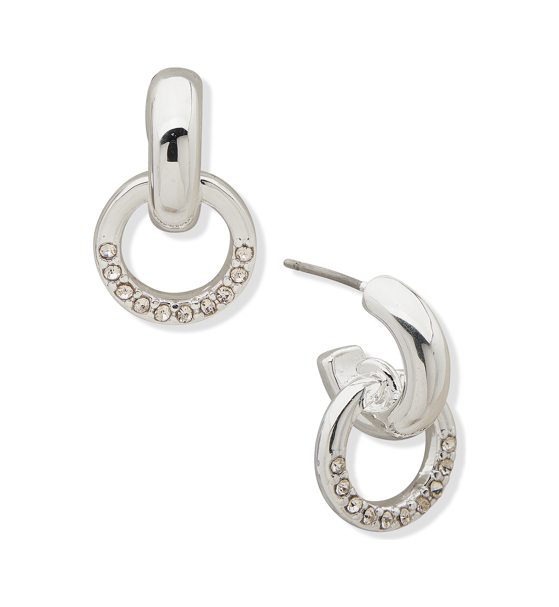 Silver Tone Crystal Huggie Drop Earrings
