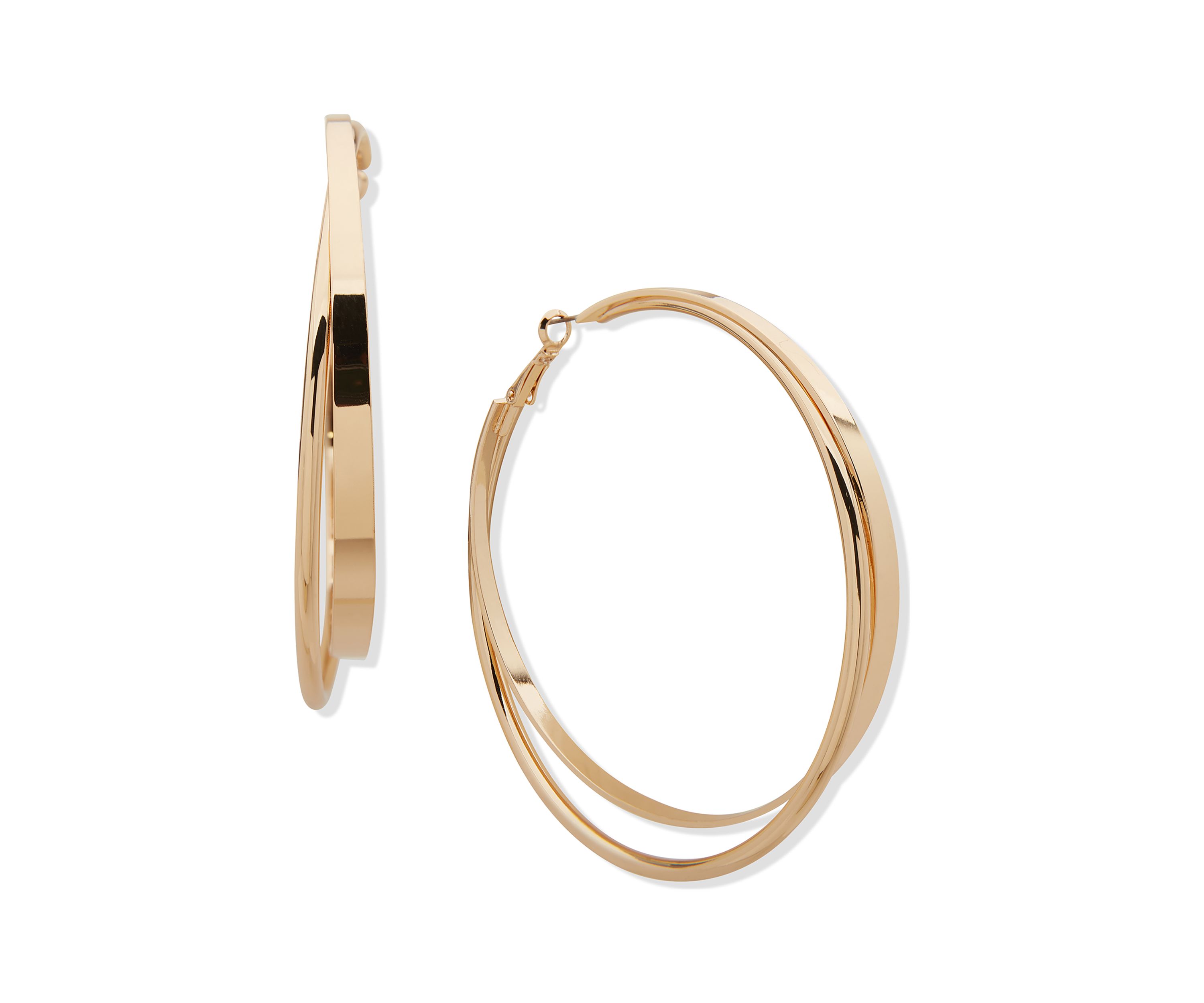 Gold Tone 72 Millimeter Large Click Hoop Earrings