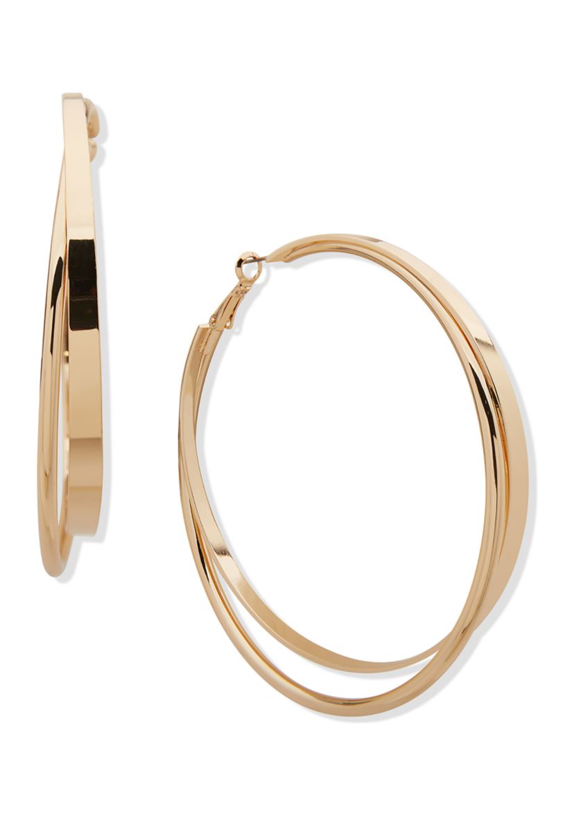 Gold Tone 72 Millimeter Large Click Hoop Earrings