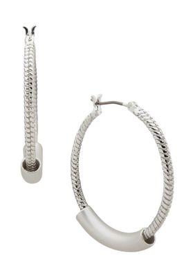 Silver Tone 36 Millimeter Metal Tube Click It Hoop Earrings