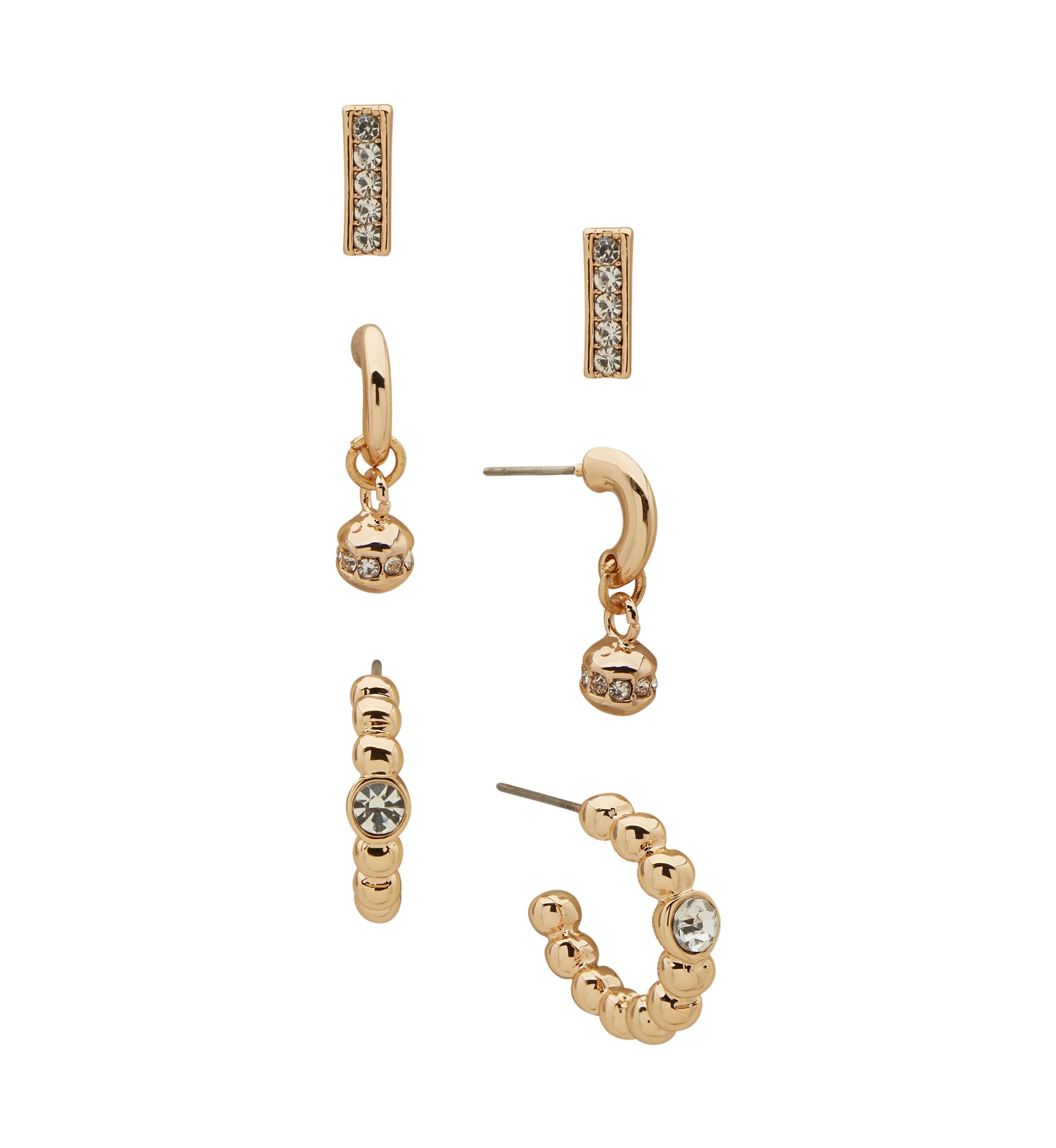 Gold Tone Crystal Pavé Trio Earring Set