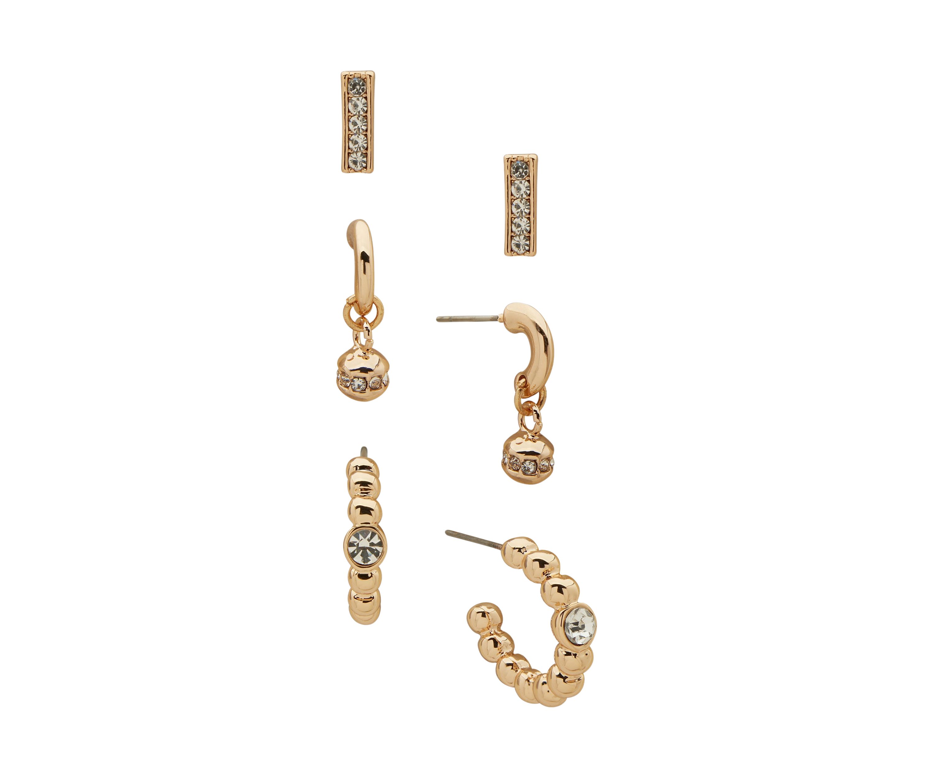 Gold Tone Crystal Pavé Trio Earring Set