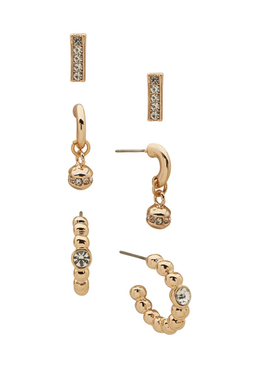 Gold Tone Crystal Pavé Trio Earring Set