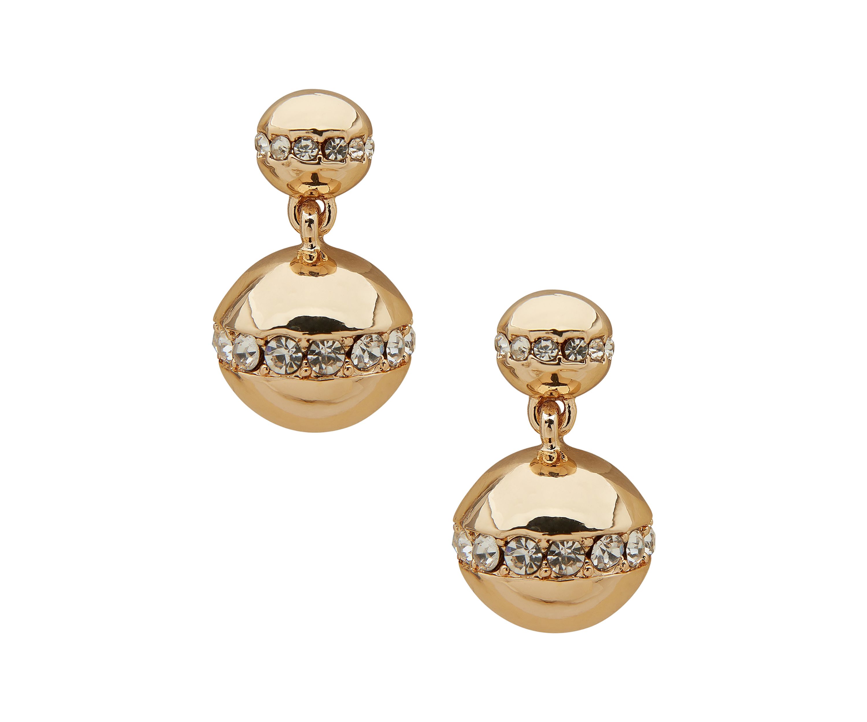 Gold Tone Crystal Striped Pavé Ball Drop Earrings
