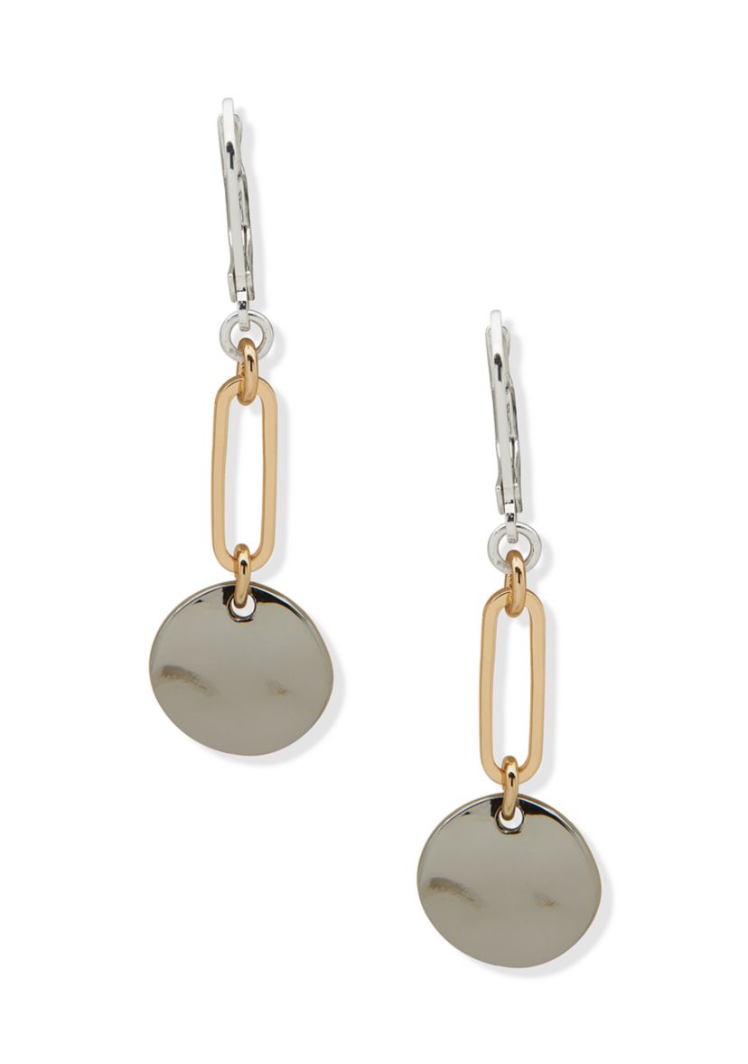 Tri Tone Wavy Double Drop Earrings