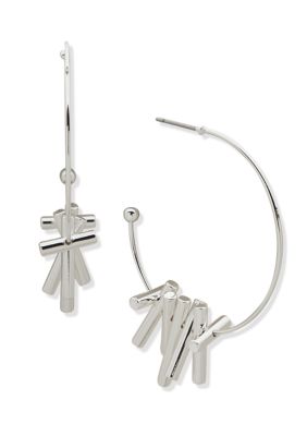 Silver Tone 49 Millimeter C Hoop with Bars Earrings