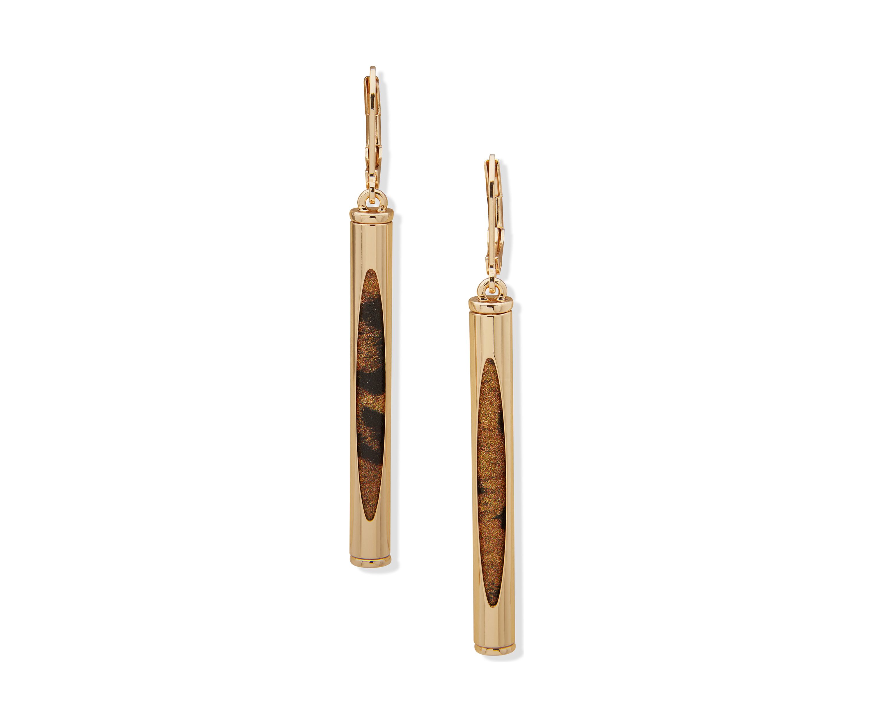 Gold Tone Brown Bar Linear Earrings