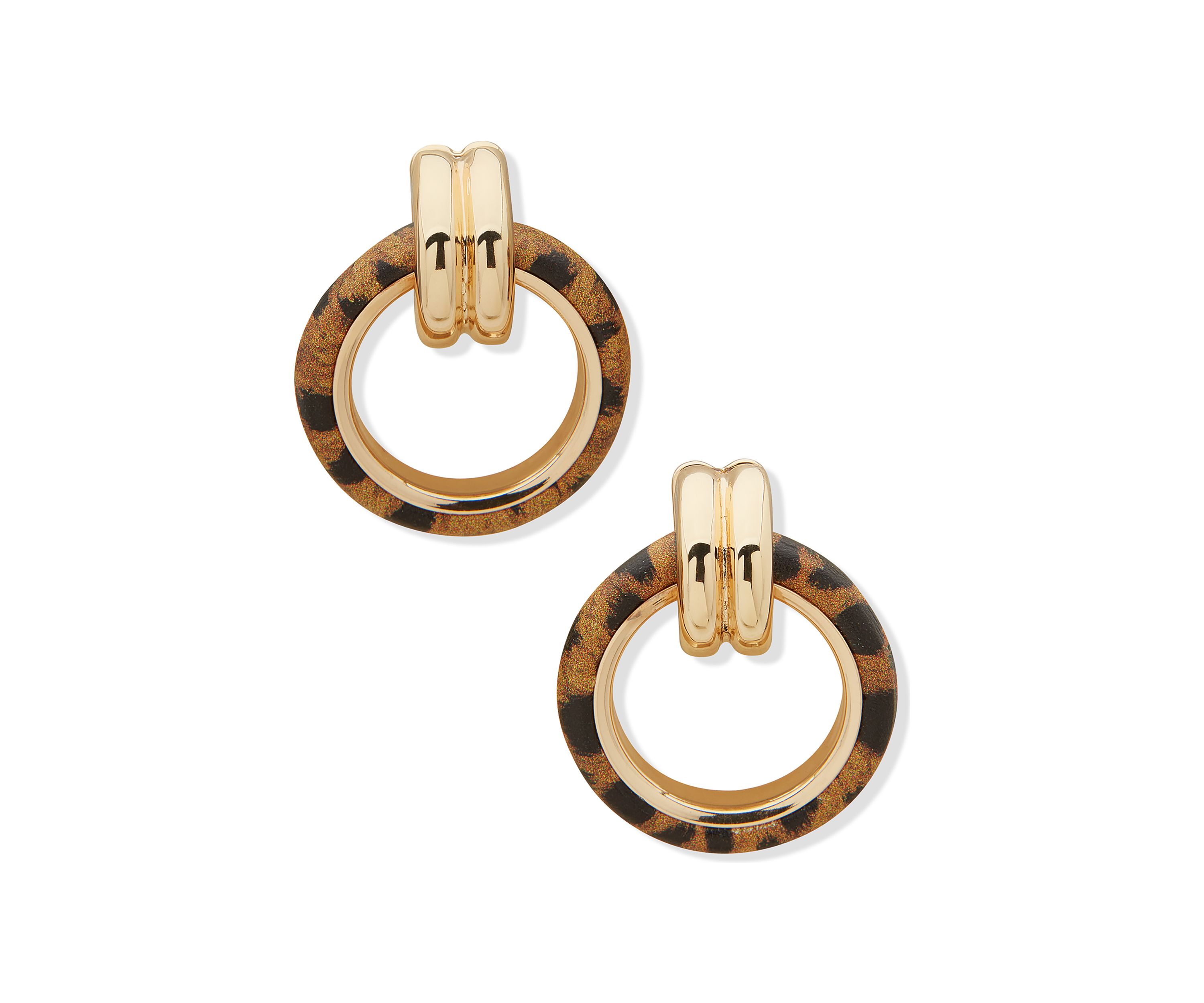 Gold Tone Brown Door Knocker Posts Earrings
