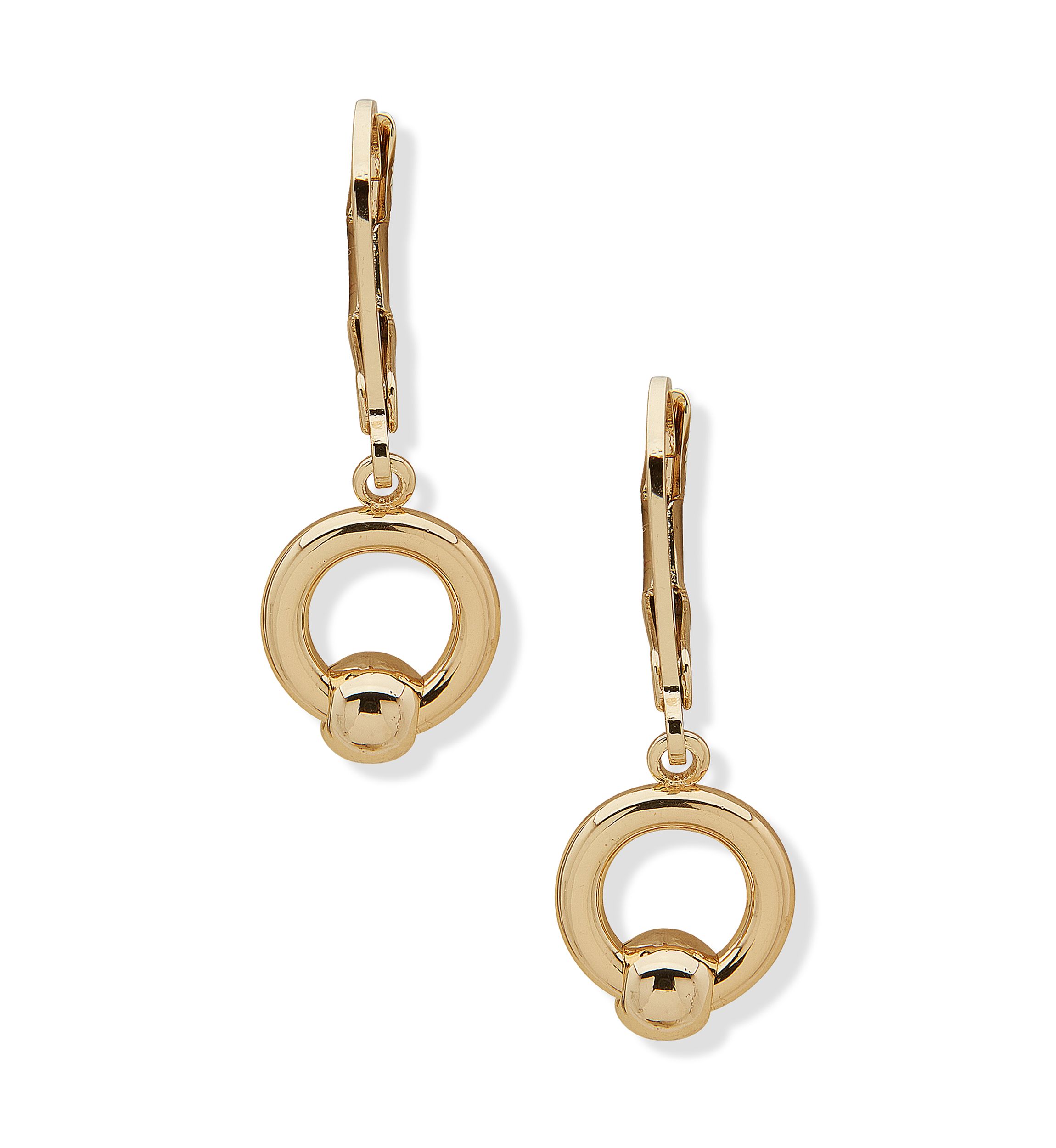 Gold Tone Sphere Drop Lever Back Earrings
