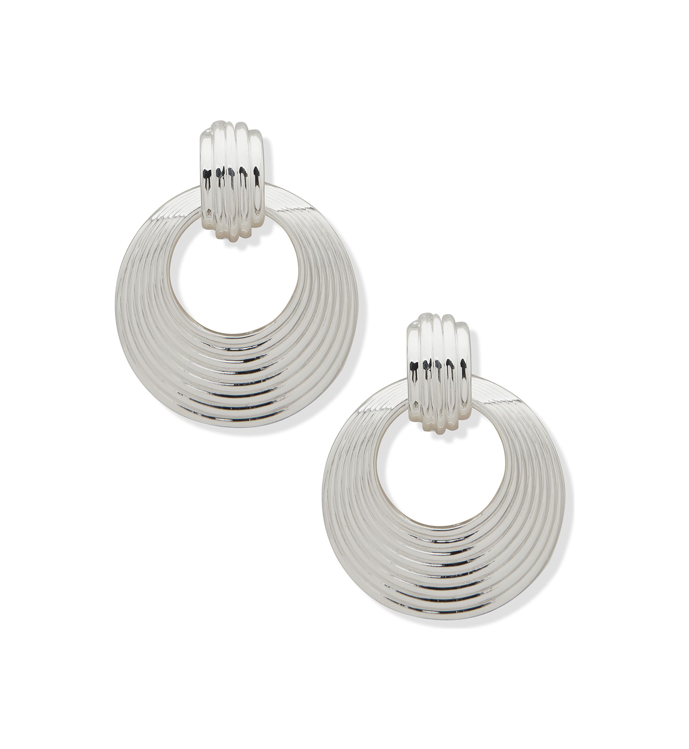 Silver Tone Twisted Doorknocker Earrings