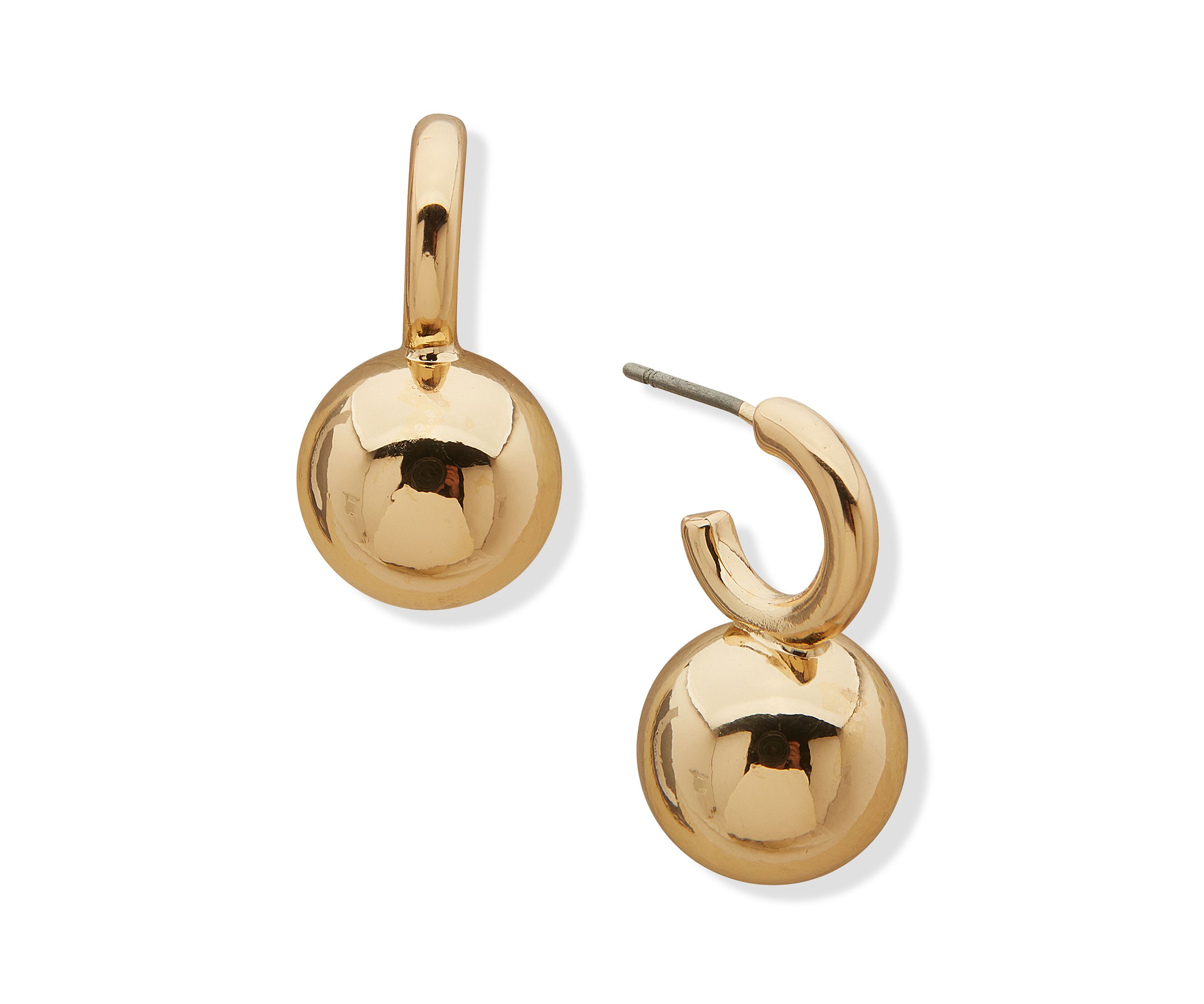 Gold Tone Huggie With Sphere Post Earrings