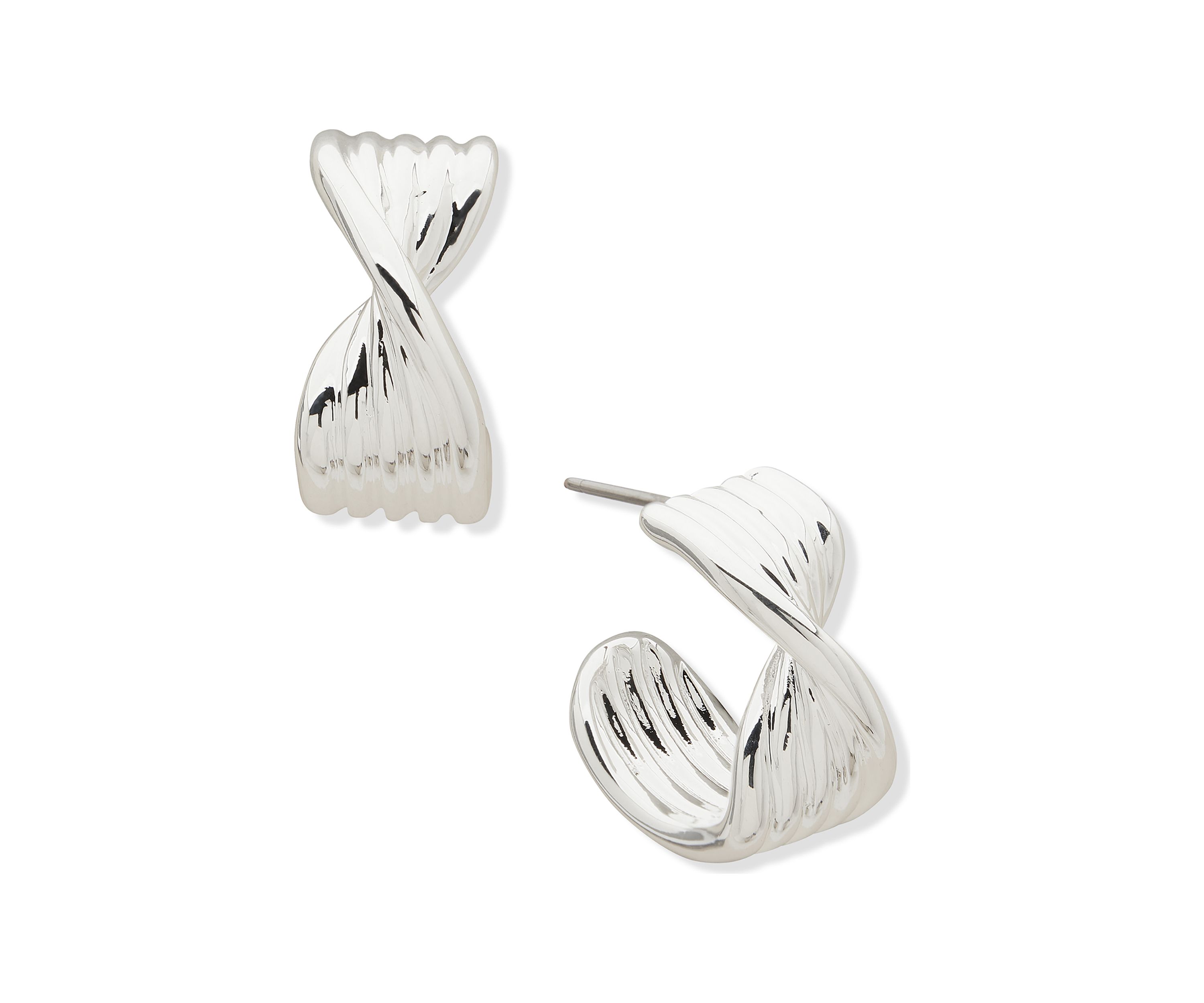 Silver Tone 18 Millimeter Front Twist Huggie Hoop Earrings