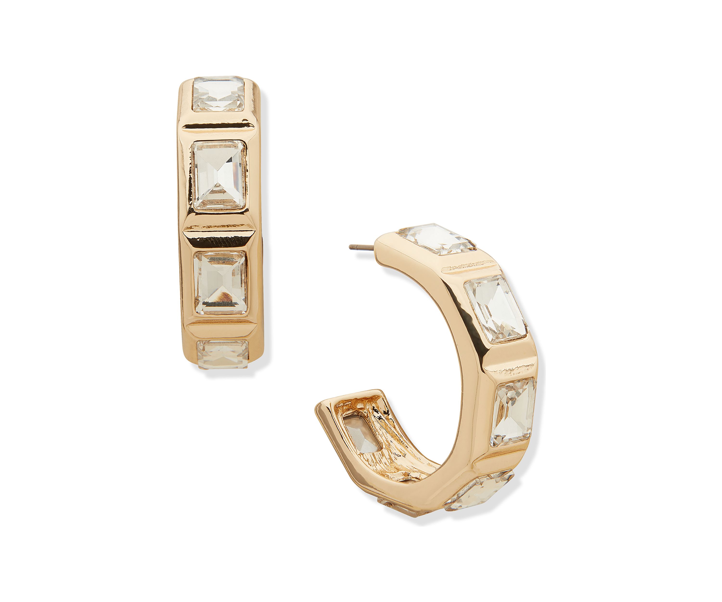 Gold Tone Crystal 33 Millimeter C Hoop Earrings